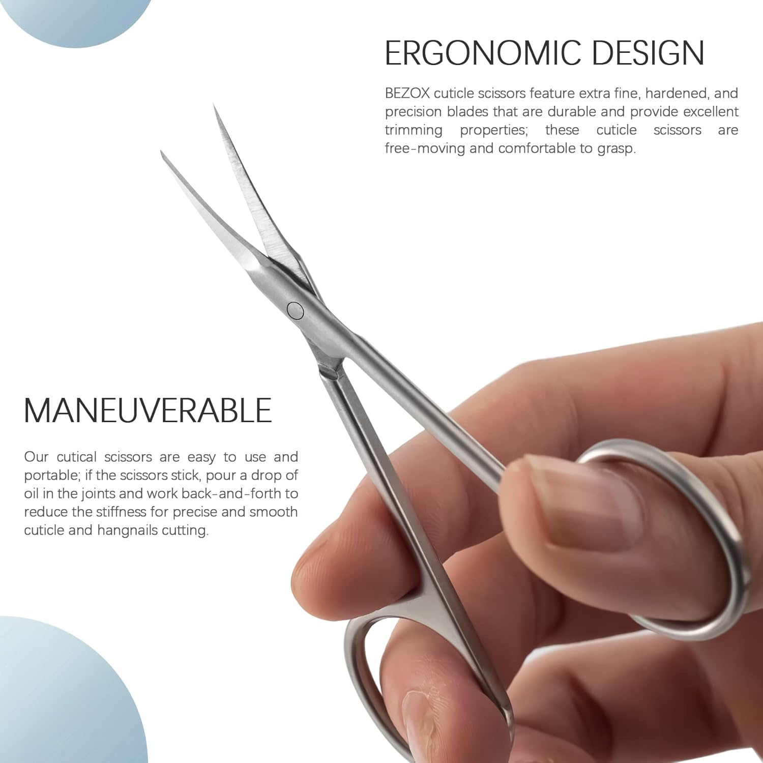 BEZOX Extra Fine Curved Cuticle Scissors, Super Thin Scissors for Cutical Care Only, Professional Manicure Small Scissors, Stainless Steel Cuticle Cutter, 1 Pcs image number 5