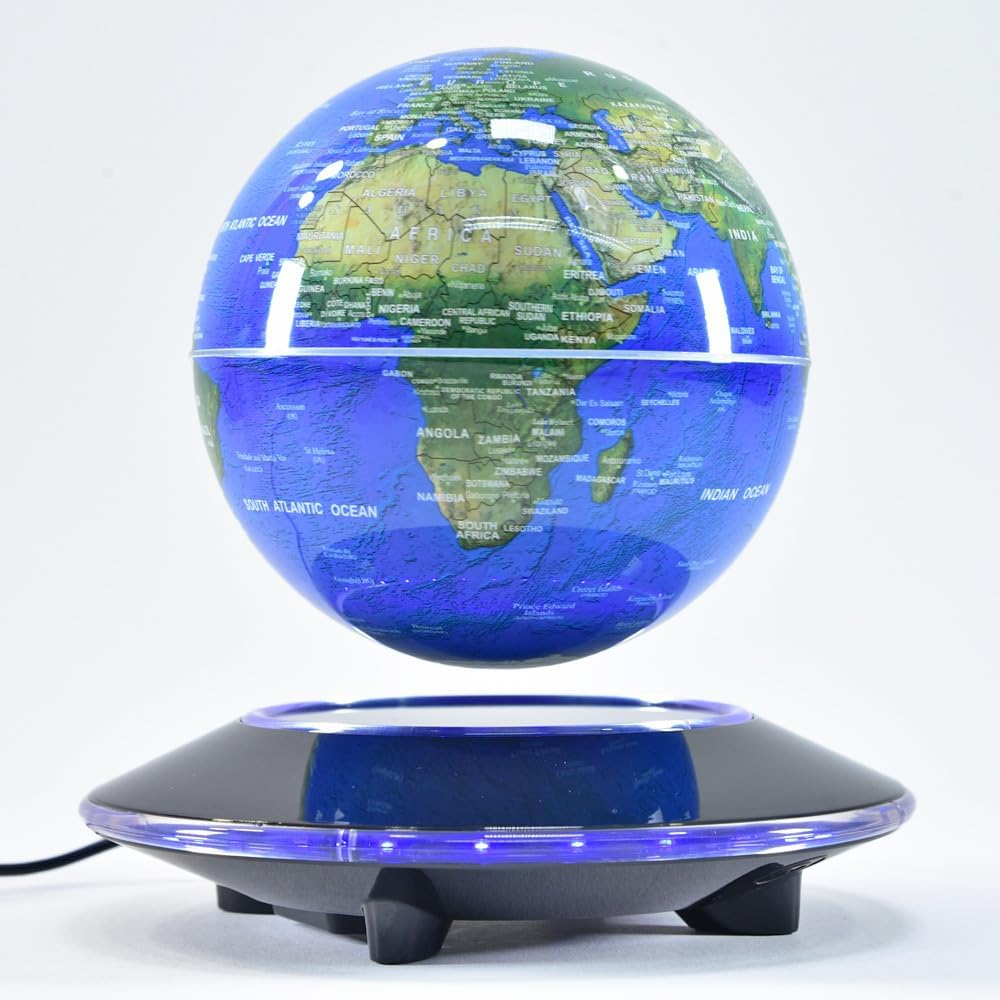 K&ouml;gler 75605 Floating Globe with LED Lighting, Approx. 14 Cm Large Magnetic Globe with Colour Changing USB Cable as World Map and Night Light image number 3