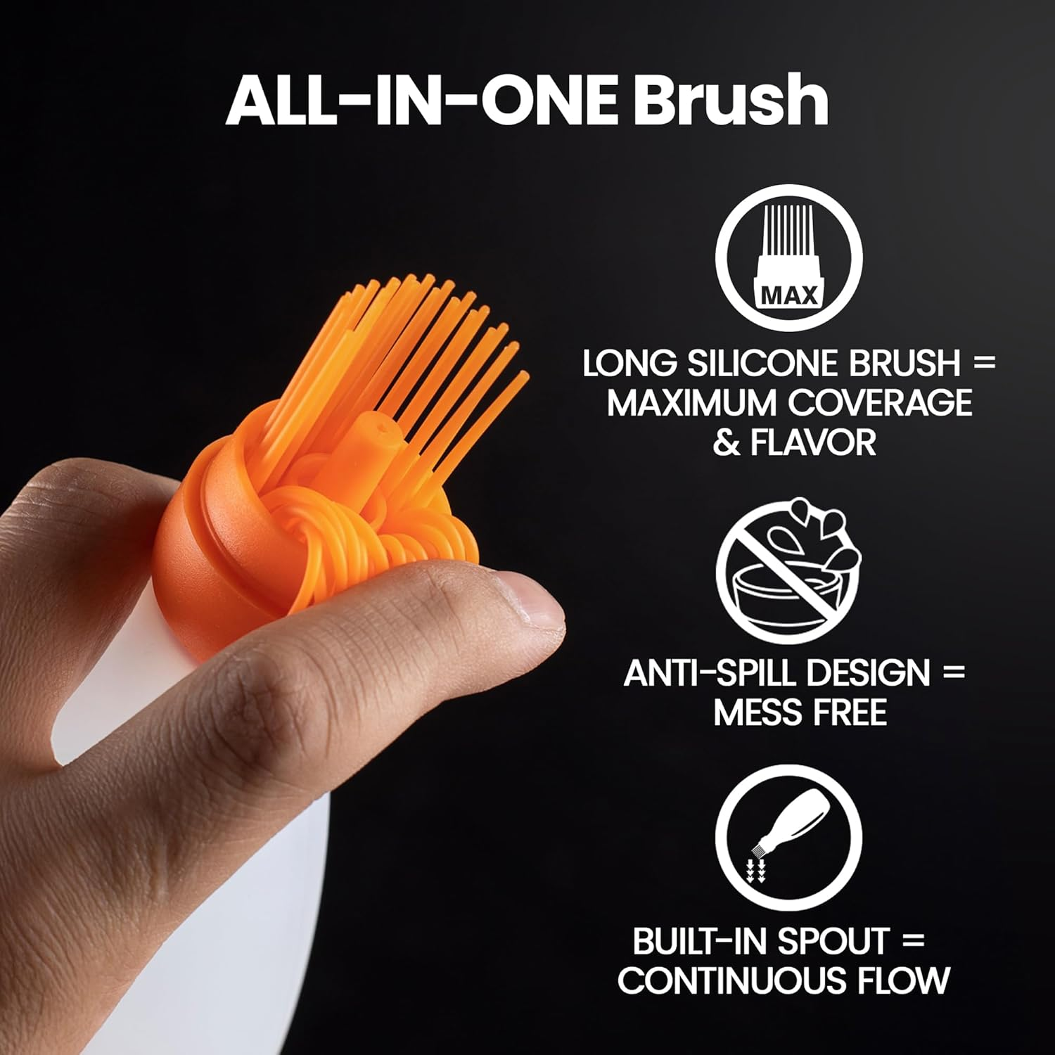 Silicone Pastry Brush, All-In-One Silicone Basting Brush with Sauce Bottle, Heat Resistant BBQ Accessories and Cooking Gadgets, Bpa-Free Oil Dispenser for Cooking, Baking, Grilling (Orange) image number 6