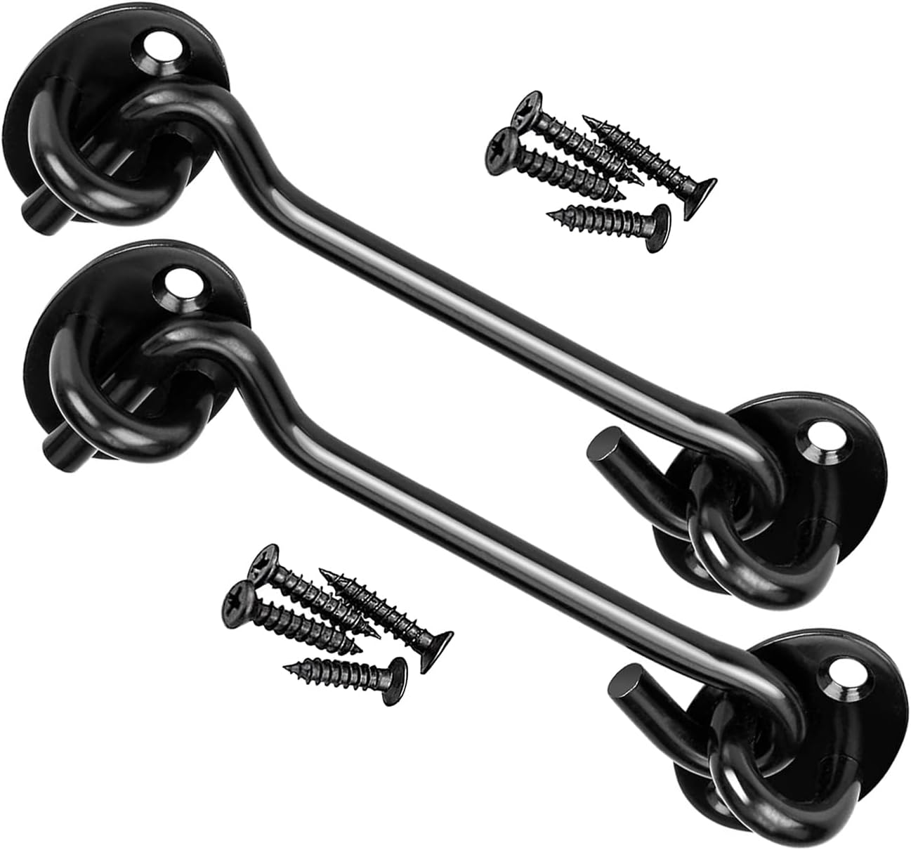 2PCS Barn Door Hook Lock, Gate Door Hook and Eye Latch, Cabin Hooks and Eye Latch Lock Cabinet Latche, Swivel Window Hook for Sliding Door Bedroom Bathroom Windows Gates Black, 6 Inch image number 3