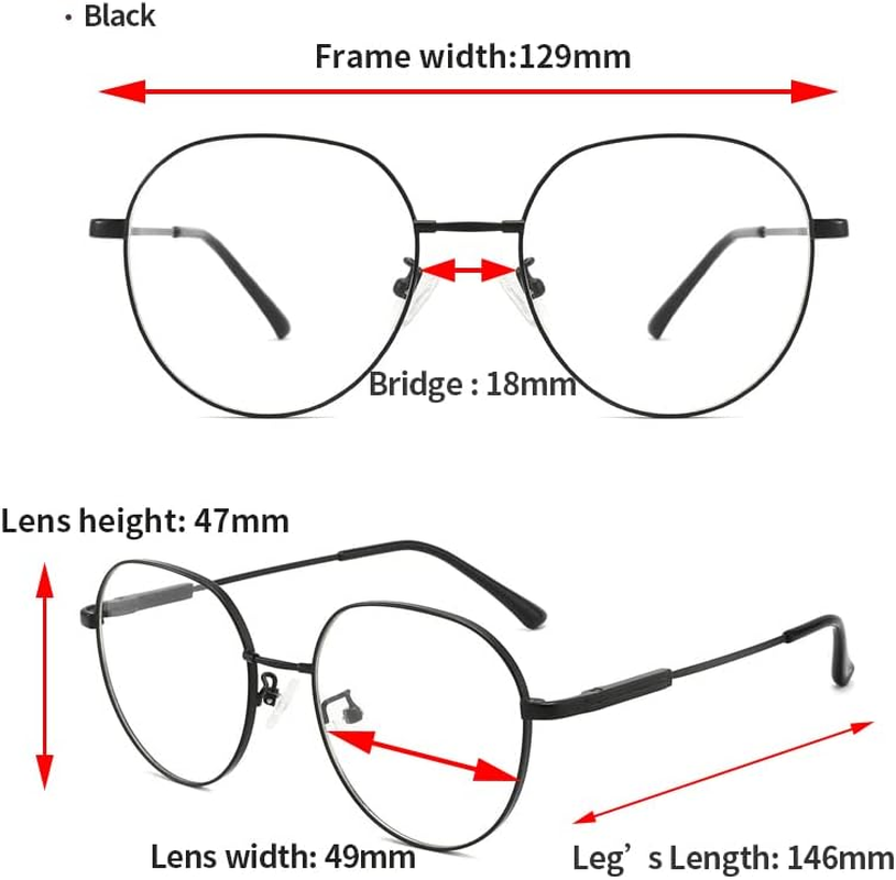 Reading Glasses 2.5 for Women with Flex Memory Titanium, Blue Light Filter Glasses, Reading Aid, 0~4 Diopters, anti Blue, Cute, Round, High Definition, High Transparency, Black, 2.5 Diopters image number 2