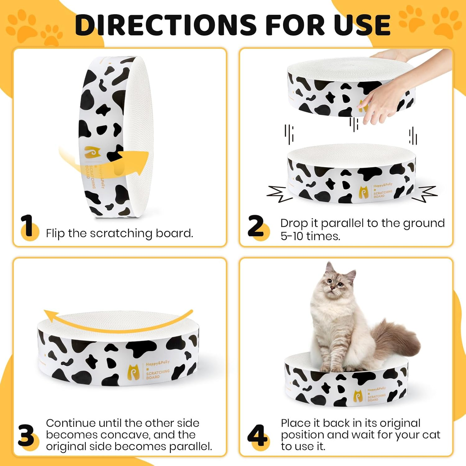 Happy&Polly round Cat Scratcher Cardboard Bed - Double-Sided Scratching Pad for Indoor Cats, Furniture Protector, Scratch Deterrent - White - Cat Scratcher Bed-Black image number 3