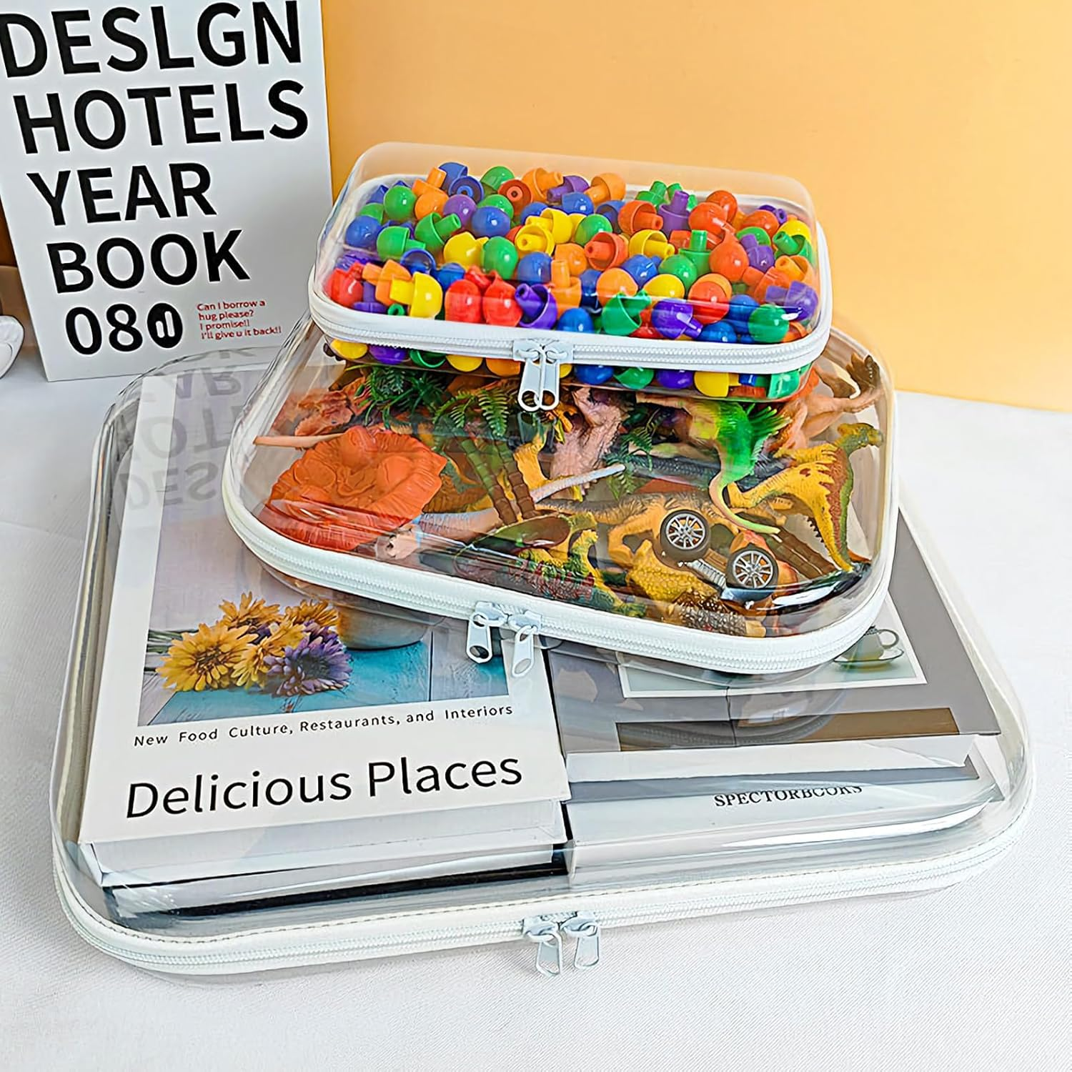 2Er Pack Clear Hard Shell Zipper Case,Clear Zipper Pouches for Small Items, Toys, Building Blocks, Puzzles, Cosmetics,Semi-Hard Travel Storage Bag Toiletries Zipper Storage Bag (25X20X5Cm) image number 5