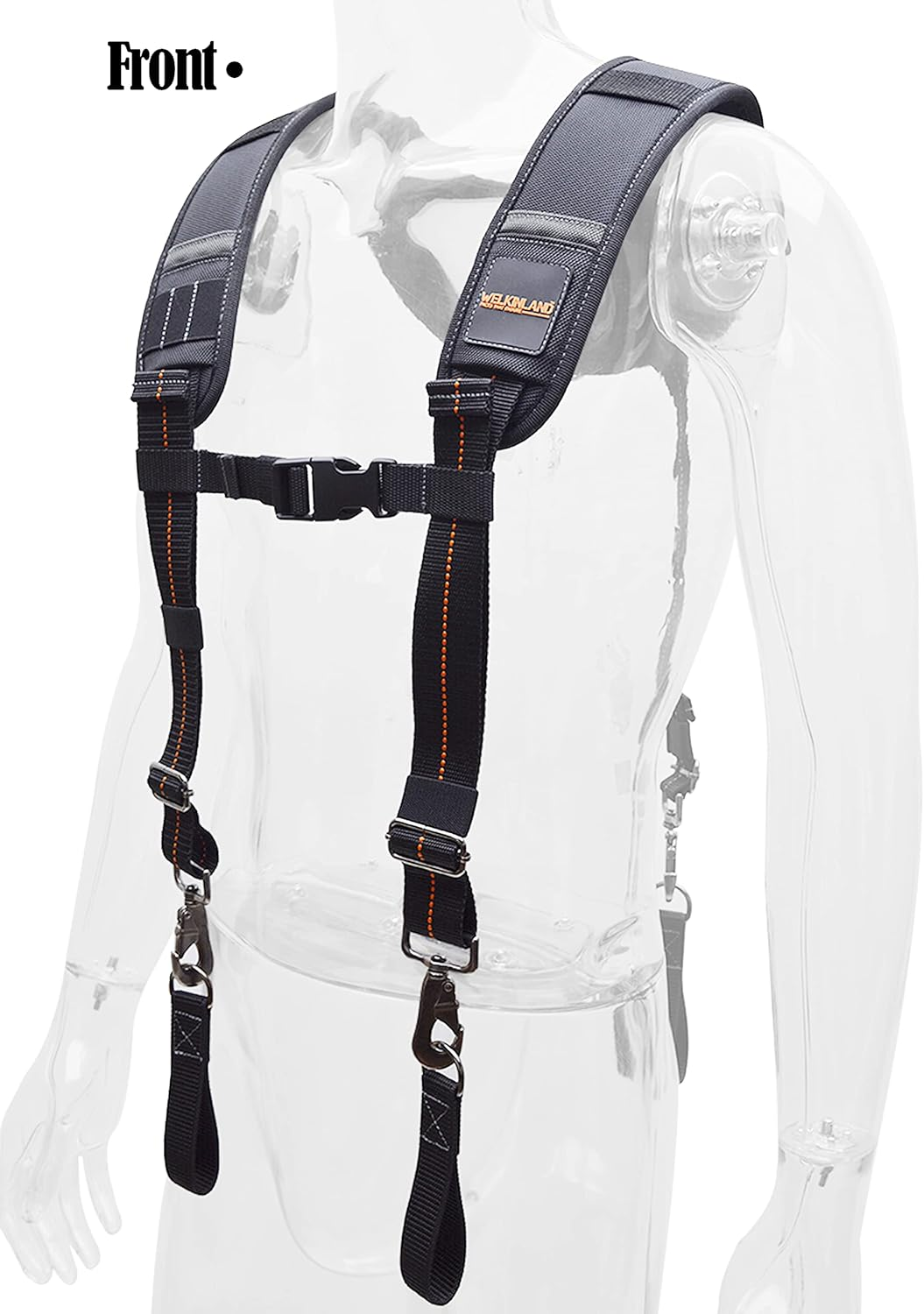 WELKINLAND Tool Belt Suspenders, Bag Bag Nail Suspenders Carpenter, Construction for Men, Men Black W/Orange image number 2