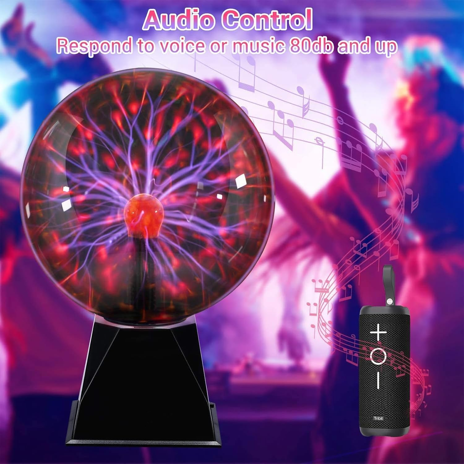 8 Inch Plasma Ball, Plasma Globe Touch & Sound Sensitive Plasma Ball Lamp, Electric Ball Lightning Novelty Light for Parties, Home, Prop, Decoration, Red image number 3