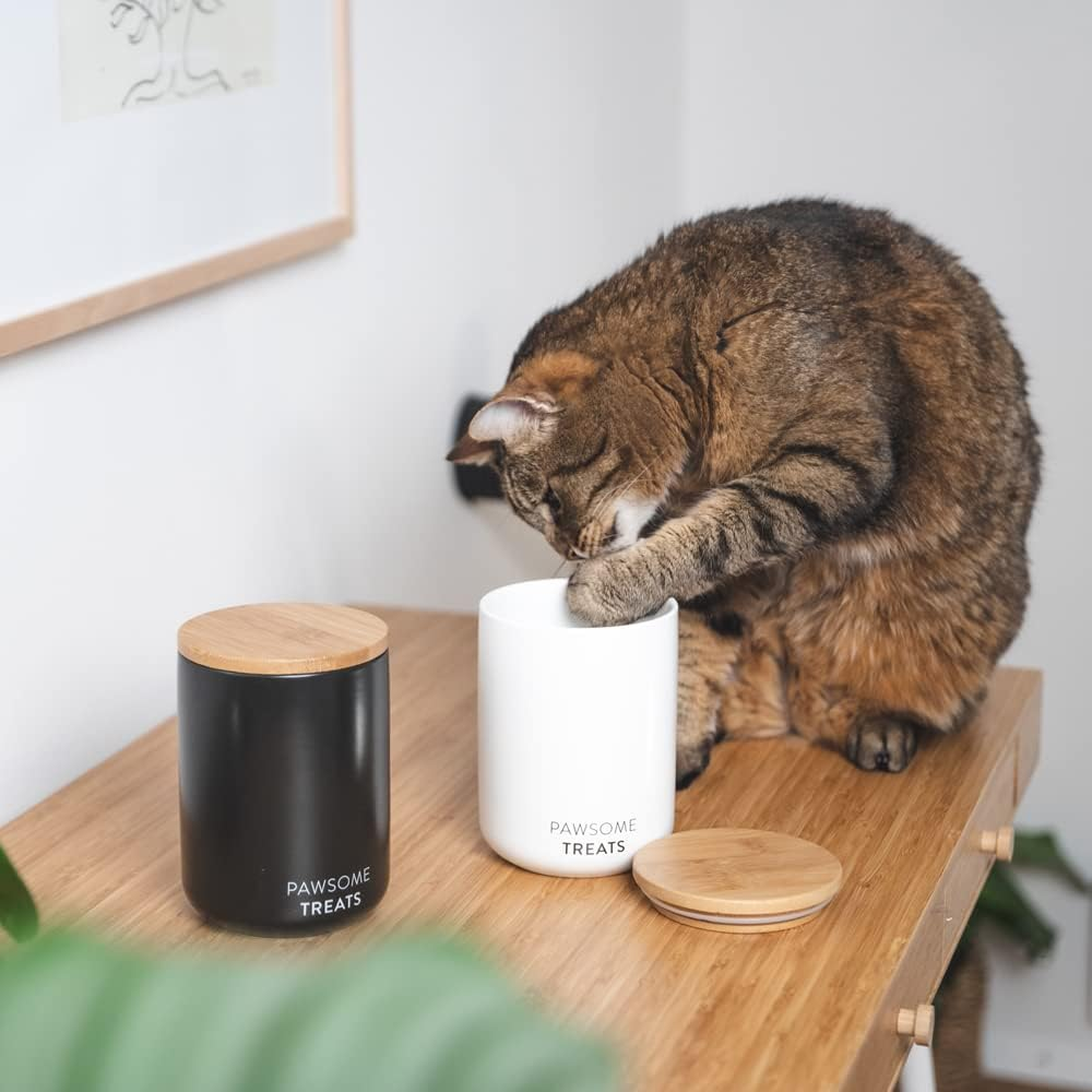 Lucybalu&reg; Airtight Cat Food Storage Box | Pet Food Container for Cats | Cat Food Can | Dry Food Storage Tin with Lid | Cat Treat Tin | Cat Food Box | White image number 3