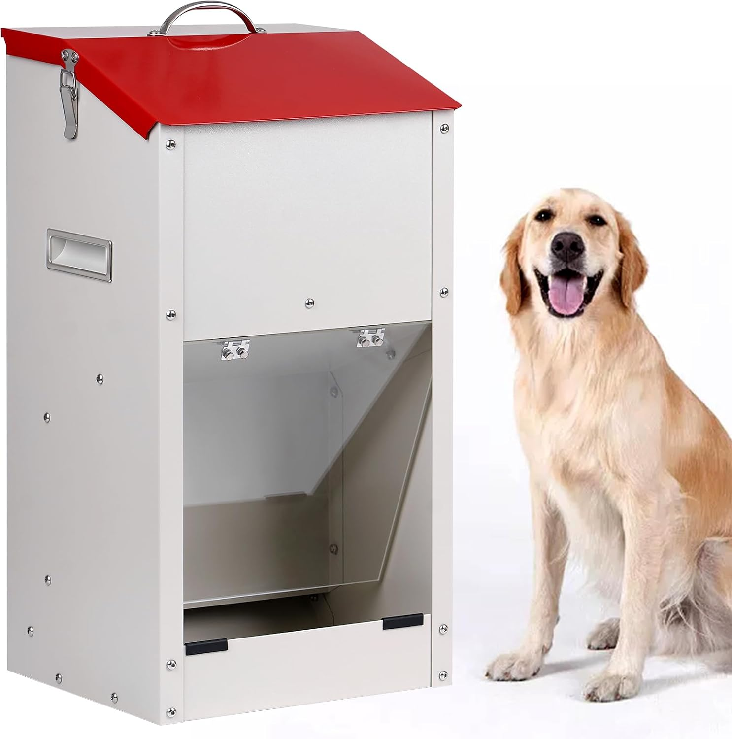 KHEARPSL Galvanized Automatic Dog Feeder Large Breed Dog Food Dispenser for Large Dogs, 25Lbs Outdoor Pets Feeder Gravity Food Feeder image number 1