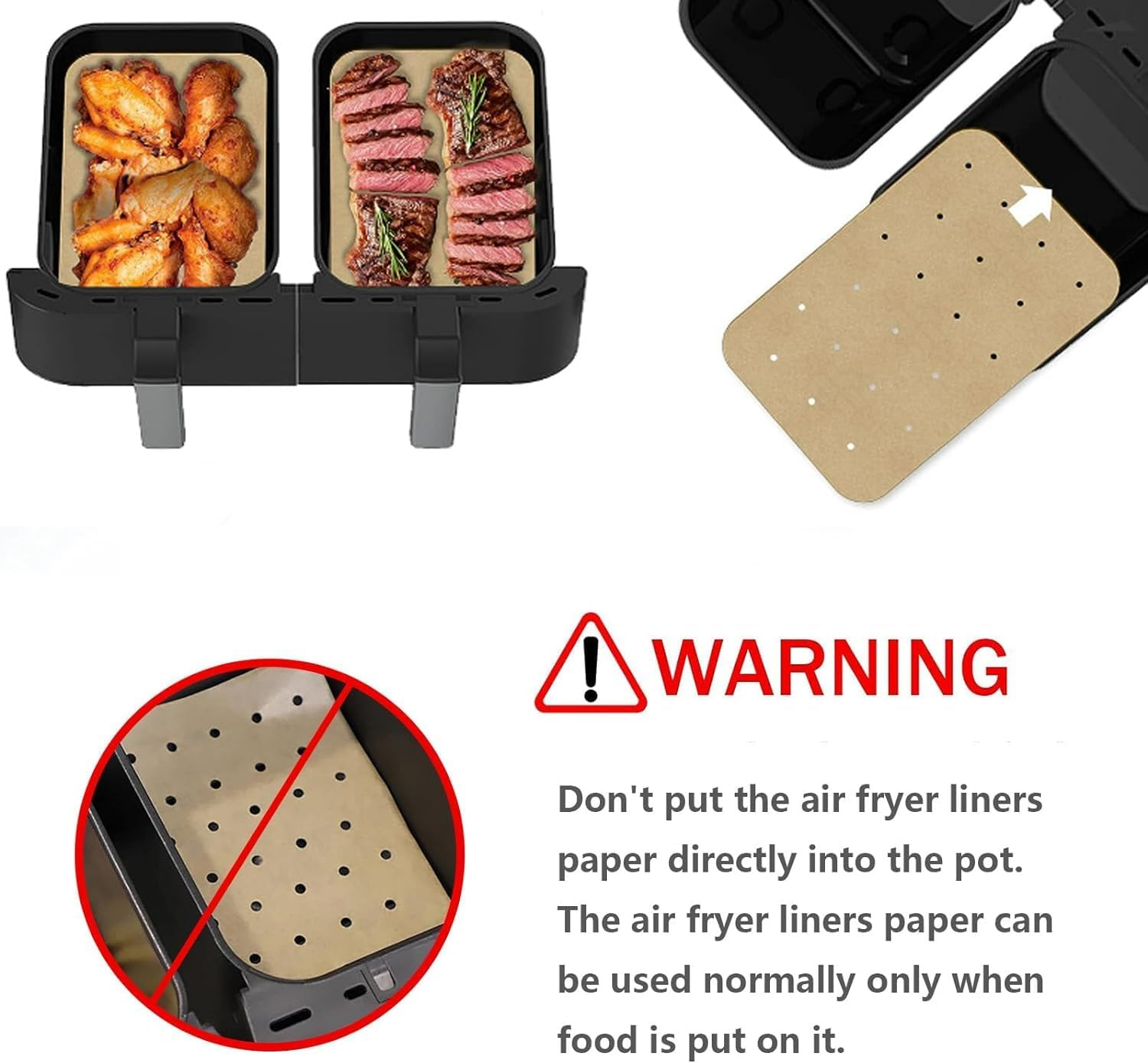Air Fryer Liners for Ninja, 100 Piece Air Fryer Accessories for Ninja Foodi Dual Air Fryer Parchment Paper Liners,Double Basket,Non-Stick round Baking Paper for Ninja DZ201 Foodi 6-In-1 8-Qt image number 3