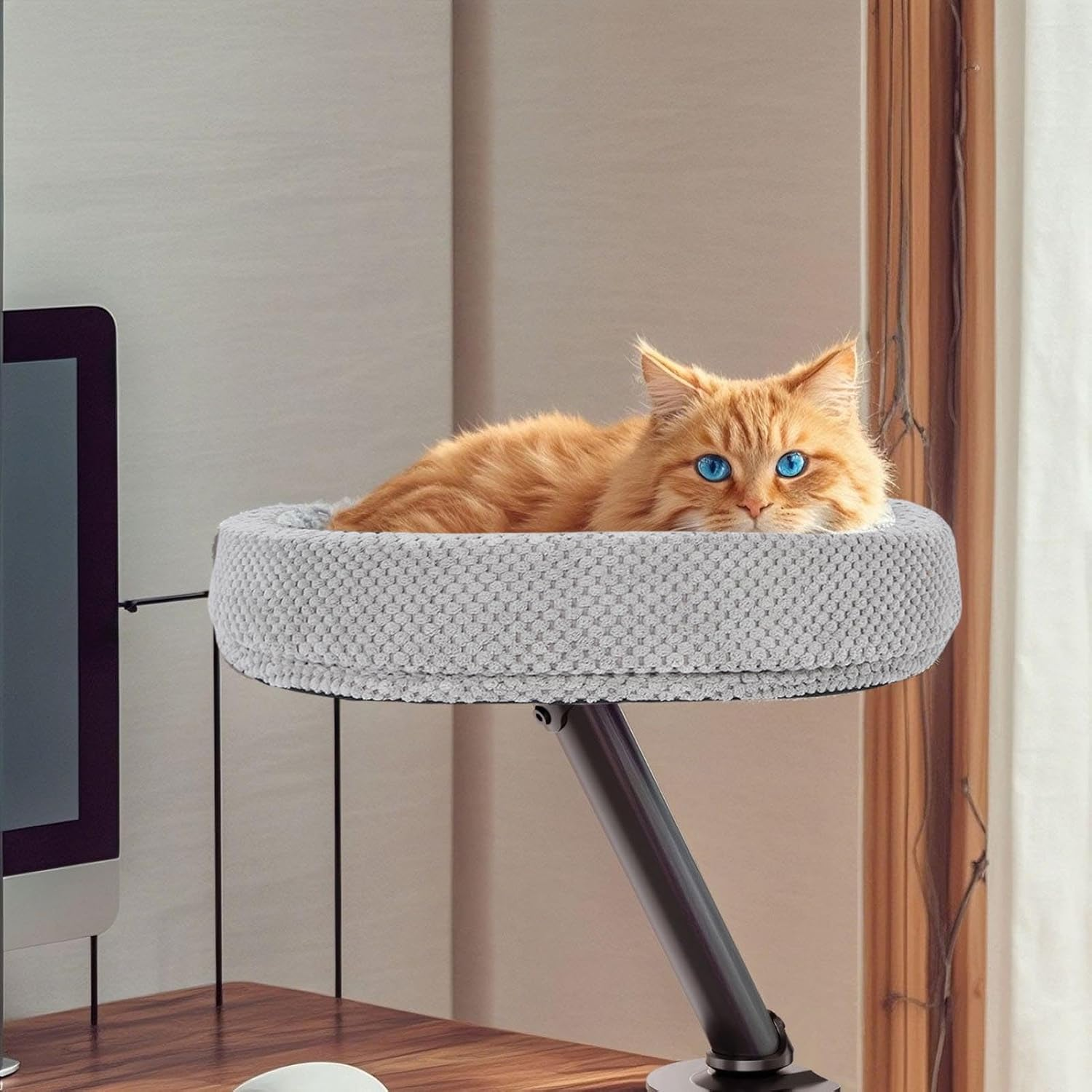 Cat Desk Perch, Comfortable Desktop Attachment, Suspended Lounge Area Elevated Desk,Indoor Mounted Desk Bed for Office, Reducing Boredom and Encouraging Play for a Happier Pet