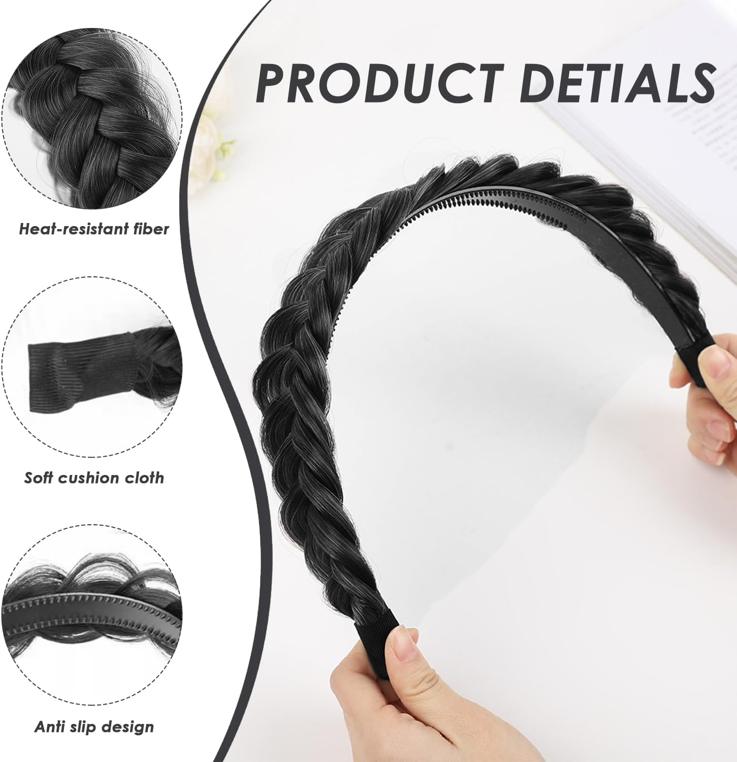 1 Black Braided Headband and 2 Hair Bands, Creative Headbands, Women'S Headbands, Elastic Hair Bands, Hair Accessories image number 3