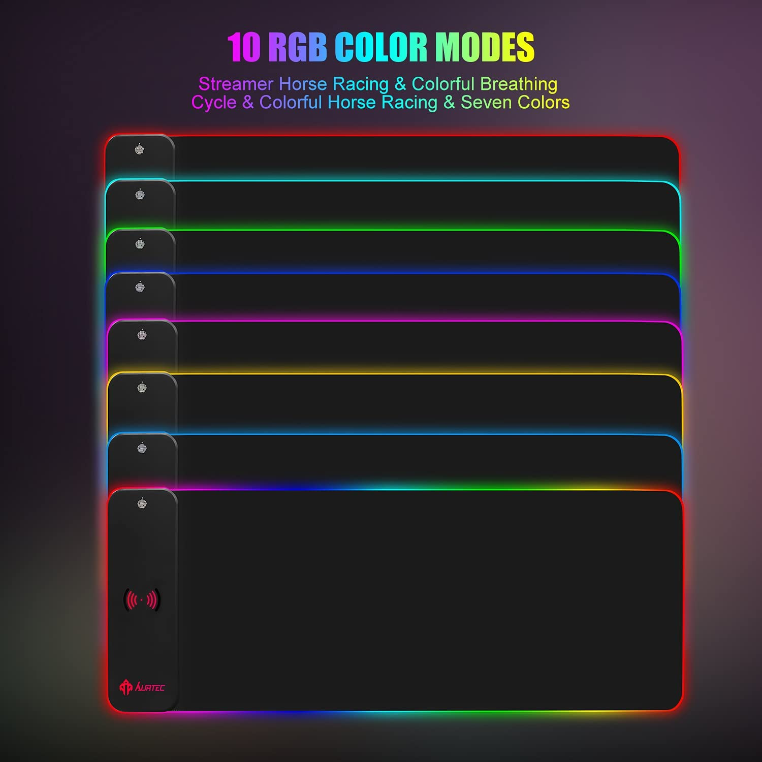 AURTEC RGB Gaming Mouse Pad with 15W Fast Wireless Charging, Extra Large Waterproof and Non-Slip Rubber Base Mouse and Keyboard Mat with 10 Lighting Modes, for Gaming, Working, PC, Mac. image number 2