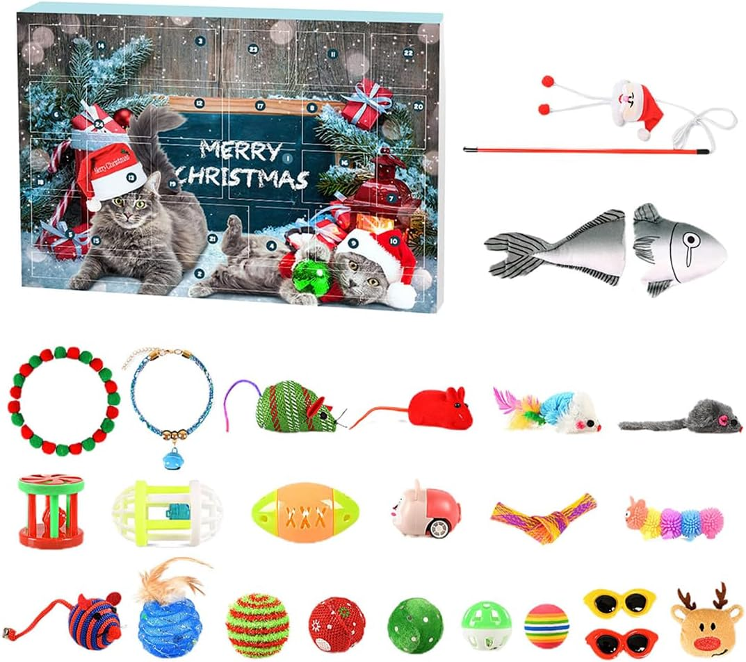 Hyzaphix Cat Christmas Advent Calendar 2024, 24 Day Christmas Countdown Calendar with Assorted Cat Toys for Kitten Cat, Cat Toys Kitten Toys Assortments (Cat) image number 3