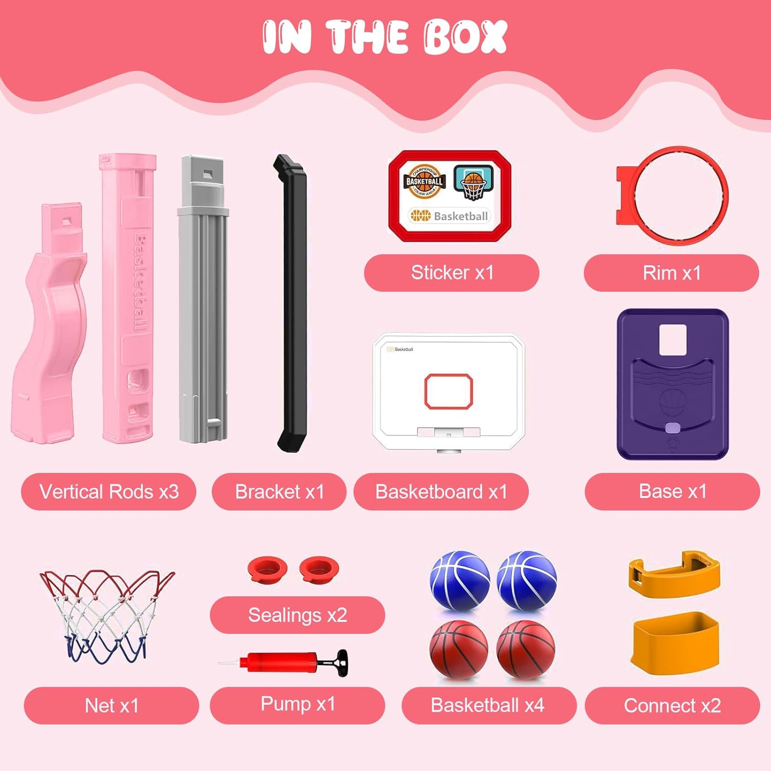 Toddler Basketball Hoop, Adjustable Height 2.3-4.5Ft Baby Basketball Goal Set with 4 Balls & Pump, Backyard Poolside Basketball Toy for Boys & Girls Birthday Gift image number 4