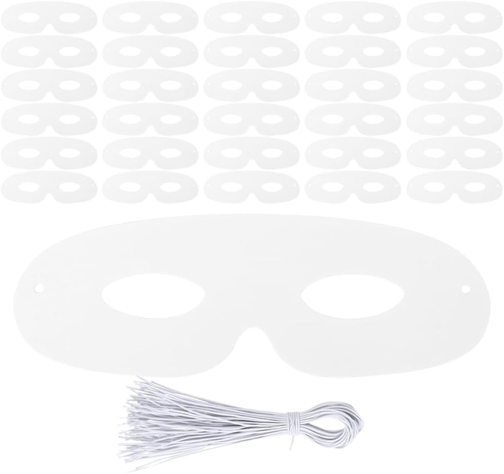 Toddmomy 120Pcs White Paper Craft Masks with Elastic Ropes for DIY Decoration for Halloween Mardi Gras Costume Parties and School Events and Comfortable Fit image number 6