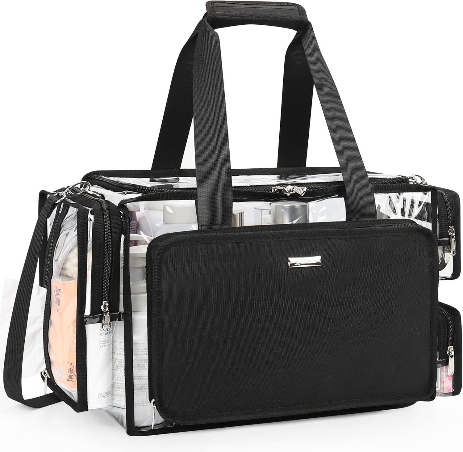 Relavel Clear Makeup Bag Extra Large Makeup Artist Set Bag, Cosmetic Storage Organizer Hair Stylist Travelling Bag, Transparent Tote Duffle Beach Toiletry Bag with Adjustable Dividers image number 5