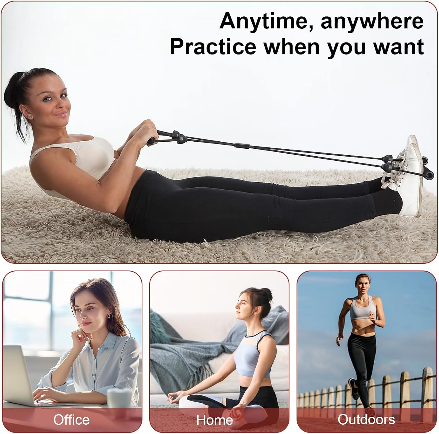 Naapesi Women'S Pilates Coreplus Reformer Kit Pilates Band with 4 Rings Fitness Equipment for Muscle Building & Flexibility (Black) image number 3