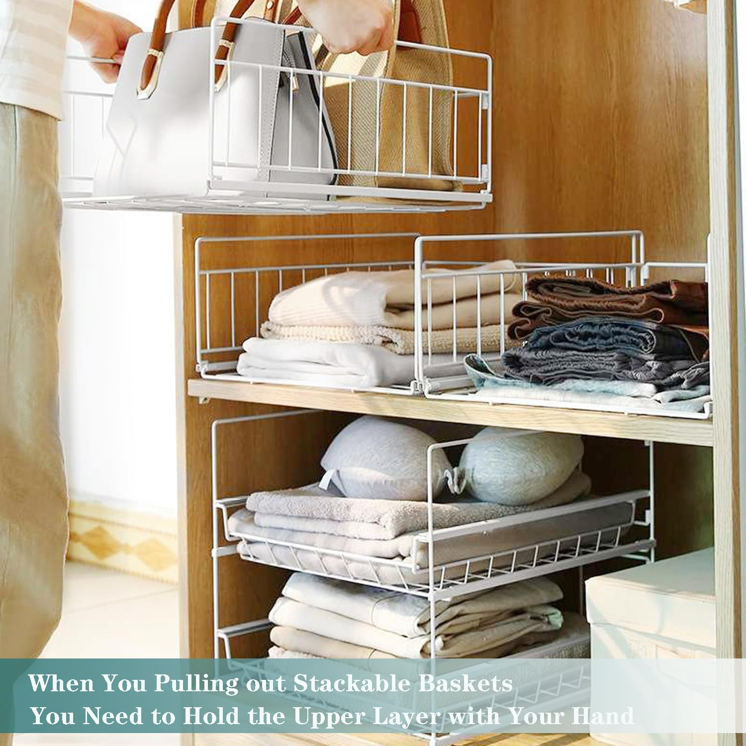 Wardrobe Organiser, Wardrobe Storage, Stackable Storage Drawers, with Push and Pull Drawer, for Cupboard Kitchen Bathroom Bedroom Office (3 Pack, 40X35X16Cm) image number 6