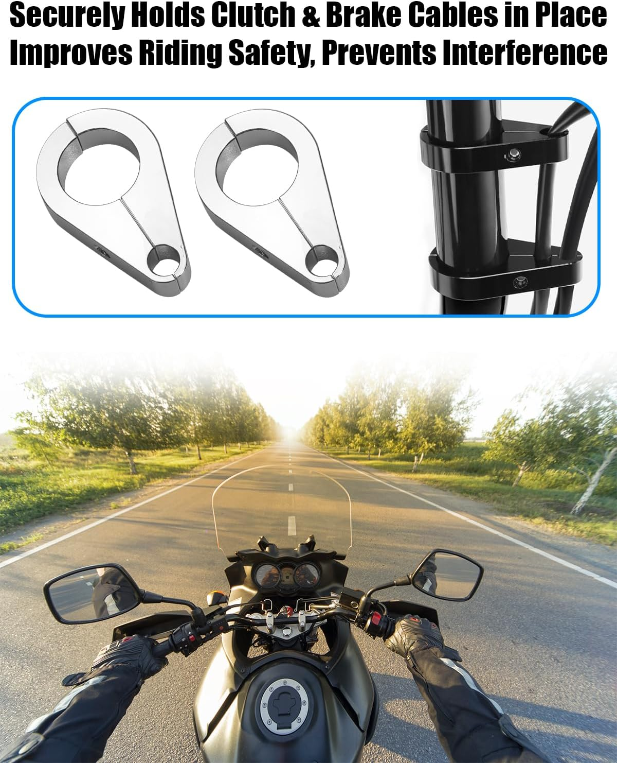 1.5" Clutch Throttle Cable Clamp Brake Line Clips Fit for Harley Can-Am Honda Kawasaki Suzuki Yamaha Polaris, 2 Pack, Silver image number 5