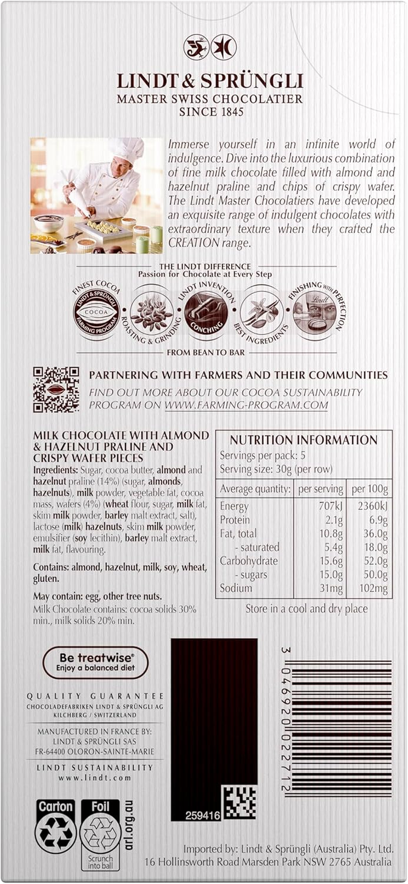 Lindt Creation Hazelnut Wafer Chocolate Block 150 G image number 6