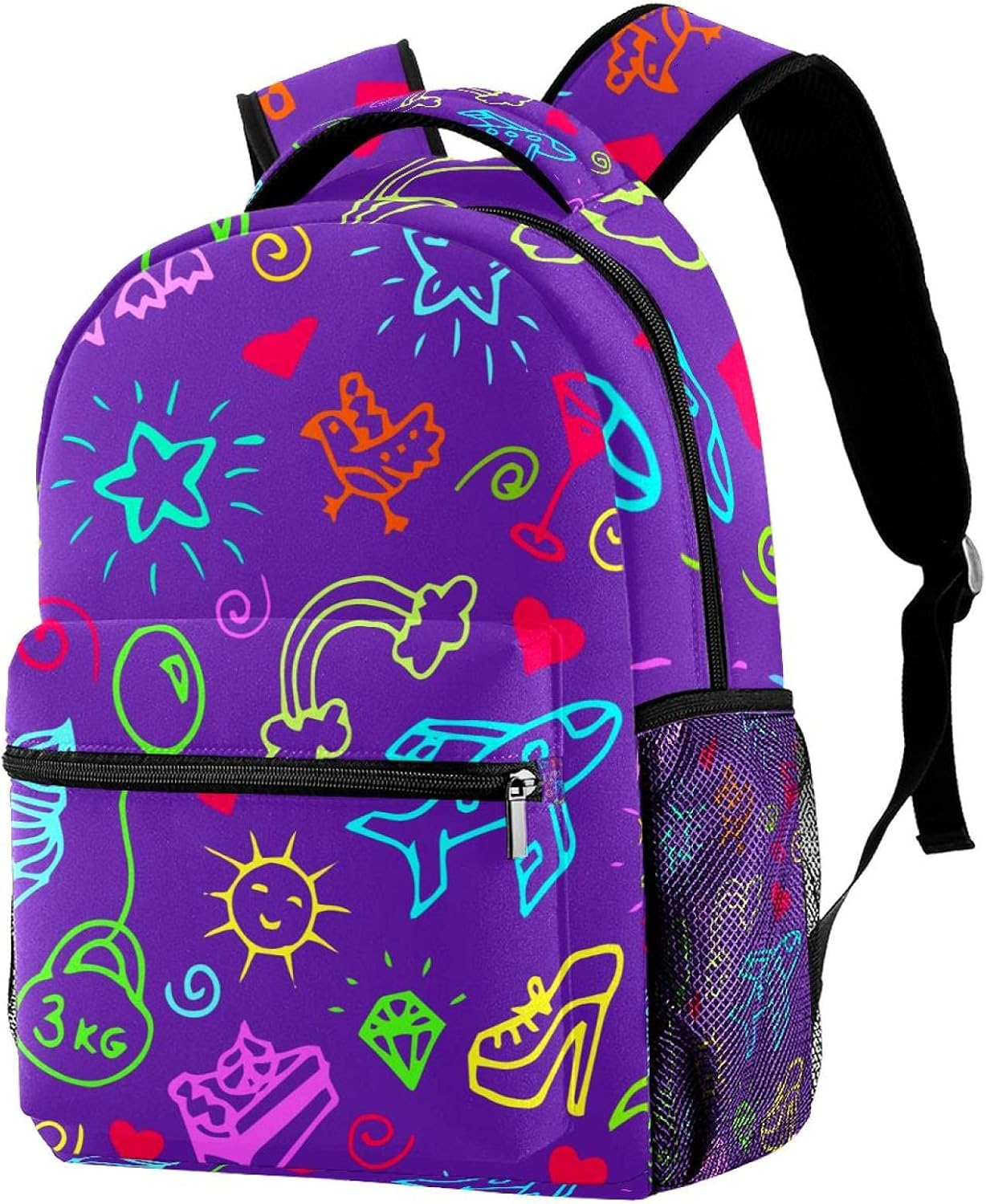 Illustration of Flowers Cakes Hearts Airplane Stars Backpack Students Shoulder Bags Travel Bag College School Tote Backpacks image number 4
