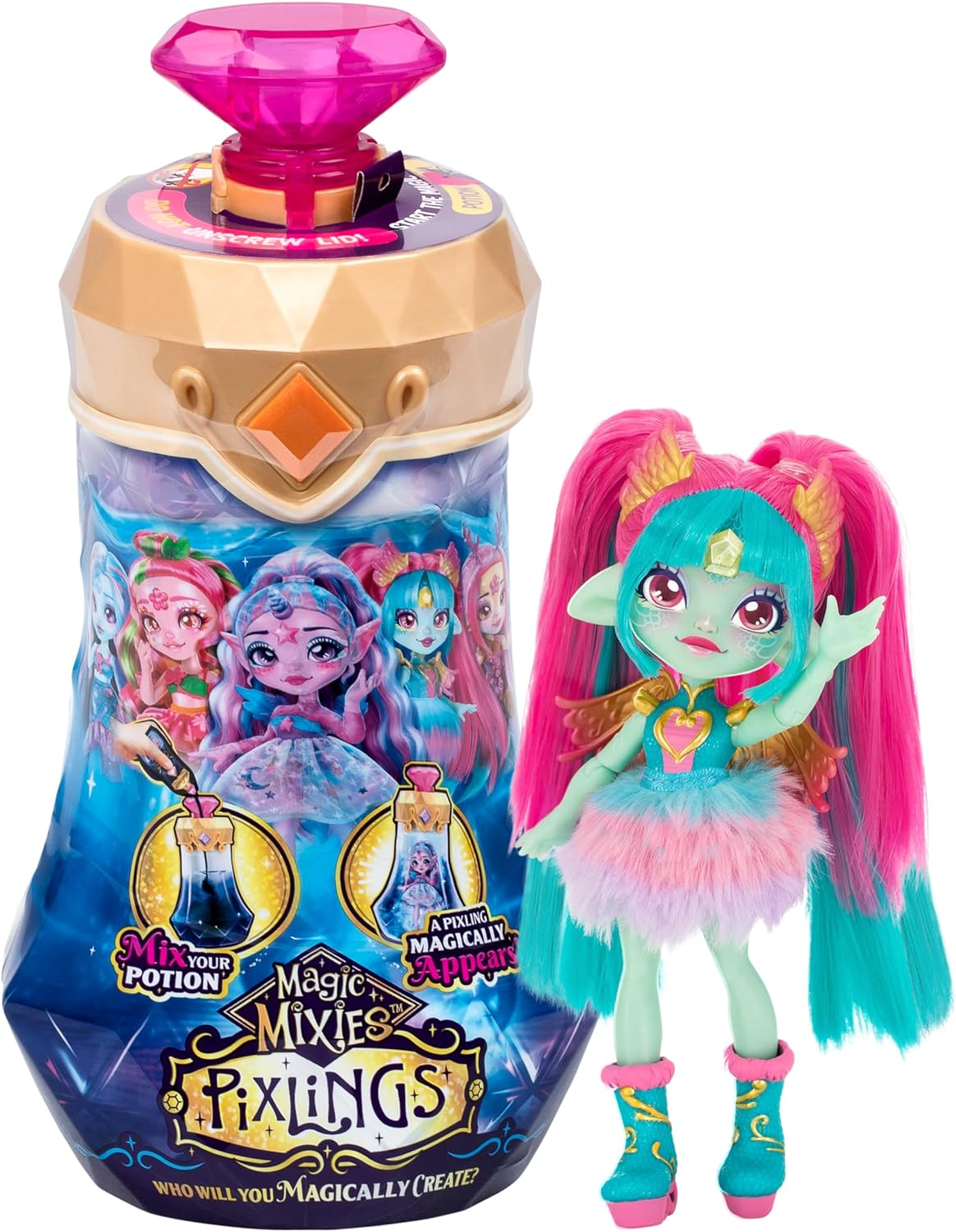 Magic Mixies Pixlings. Amber the Dragon Pixling. the Unicorn Pixling Create & Mix a Magic Potion That Magically Reveals a Beautiful 16.5Cm (6.5") Pixling Doll inside a Potion Bottle! image number 4