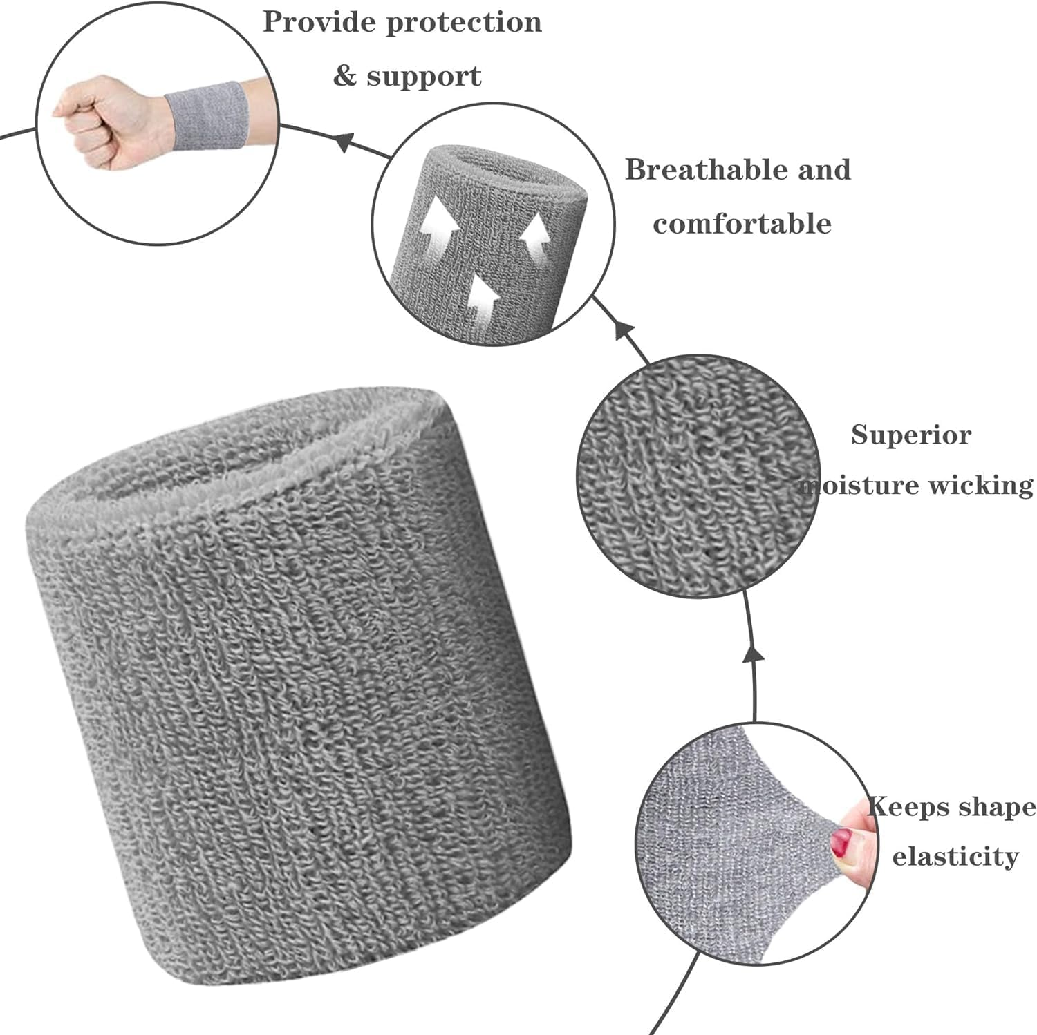 Zhangjunfle Cotton Sweatbands, 12 Piece Set, Sports Wristbands for Tennis, Yoga, Basketball, Men and Women