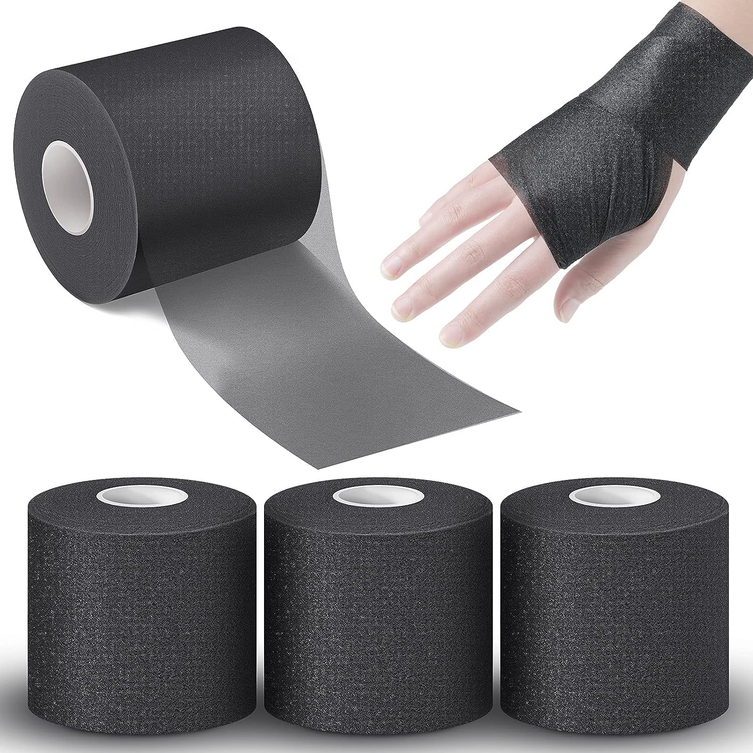 BBTO 3 Pieces Foam Underwrap Sports Pre-Wrap Athletic Tape, 2.75 Inch by 30 Yards (Black)