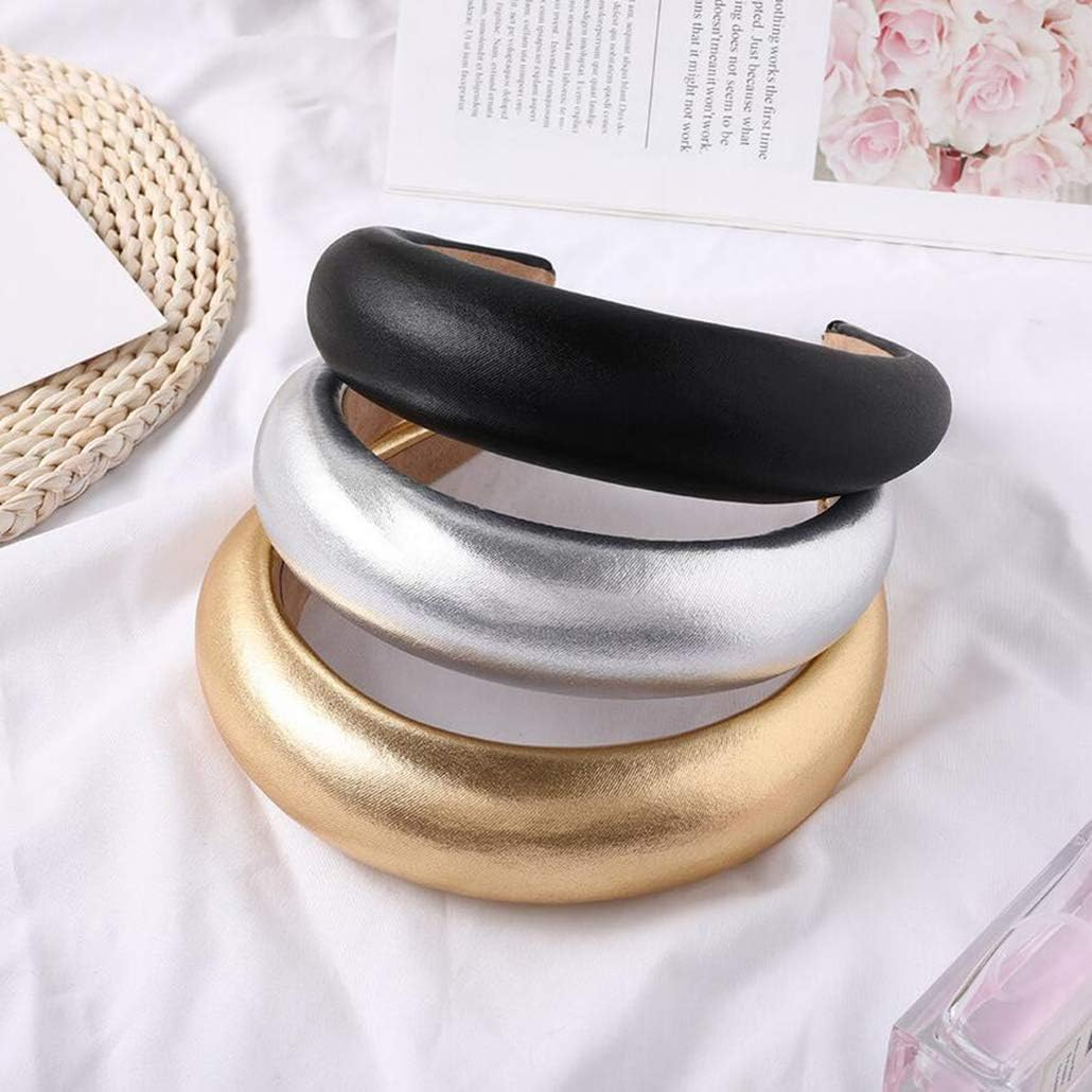 2 Pieces Vintage Leather Headbands Wide Padded Non-Slip Fashion Hair Hoop Headband Costume Accessory for Party Daily Wear (Gold+Silver) image number 5