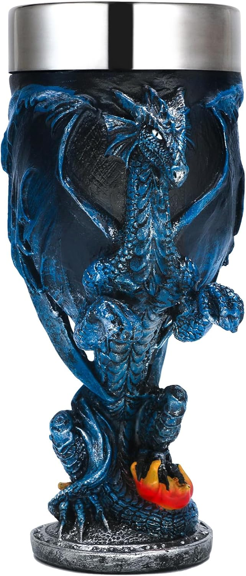 Medieval Fantasy Blue Dragon Goblet - Dungeons and Dragons Gifts Party Decoration - D&D Game Chalice Cup of Thrones Merchandise 7Oz Stainless Steel Gothic Drinking Cups image number 2