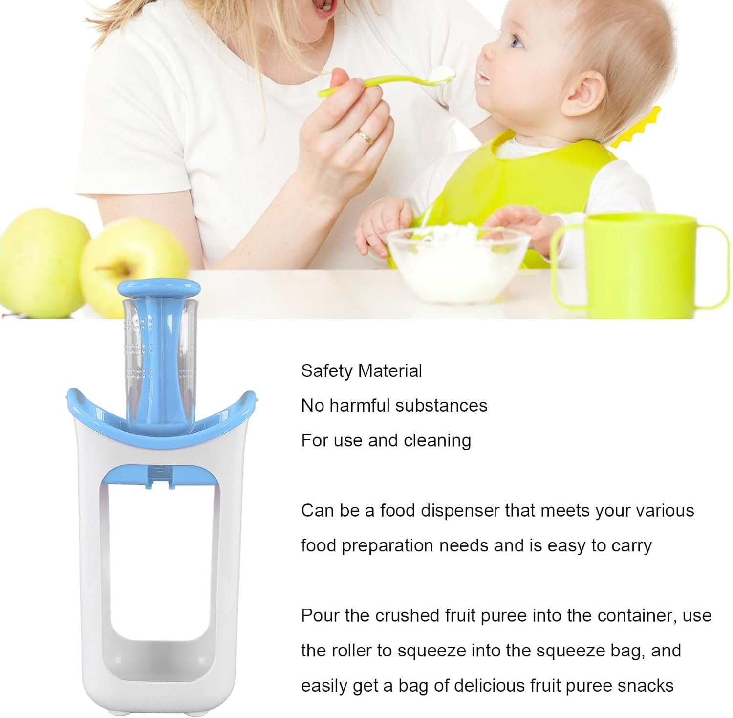 Baby Squeeze Station, Fruit Puree Infant Baby Food Maker Safe Portable Pouch Filling Station for Semi-Solid Food, for Homemade Baby Food, Home Kitchen Tools (Blue) image number 6