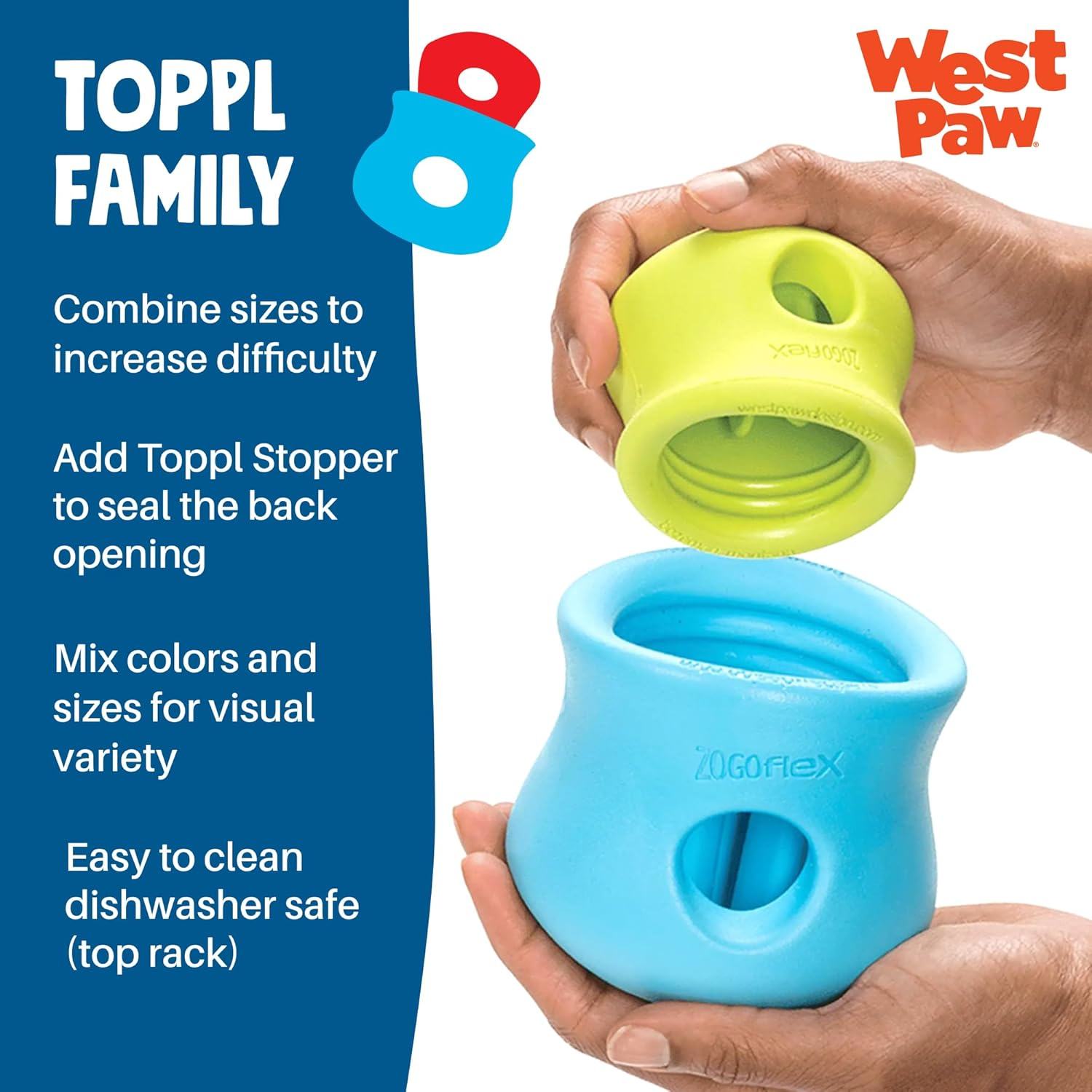 WEST PAW Zogoflex Toppl Interactive Treat Dispensing Dog Puzzle Play Toy, 100% Guaranteed Tough, It Floats!, Made in USA, Small, Aqua image number 5