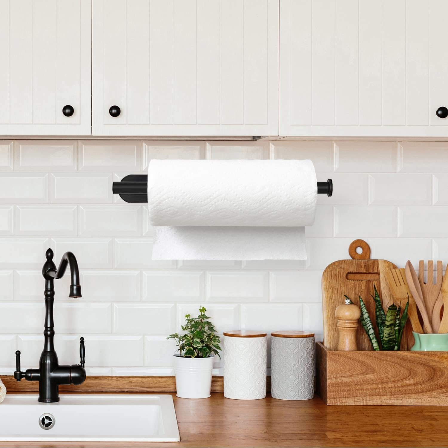 Paper Towel Holder under Cabinet, Single Hand Operable, Self-Adhesive or Drilled Paper Towel Holde Wall Mount for Kitchen/Bathroom/Toilet (Style 1) image number 3