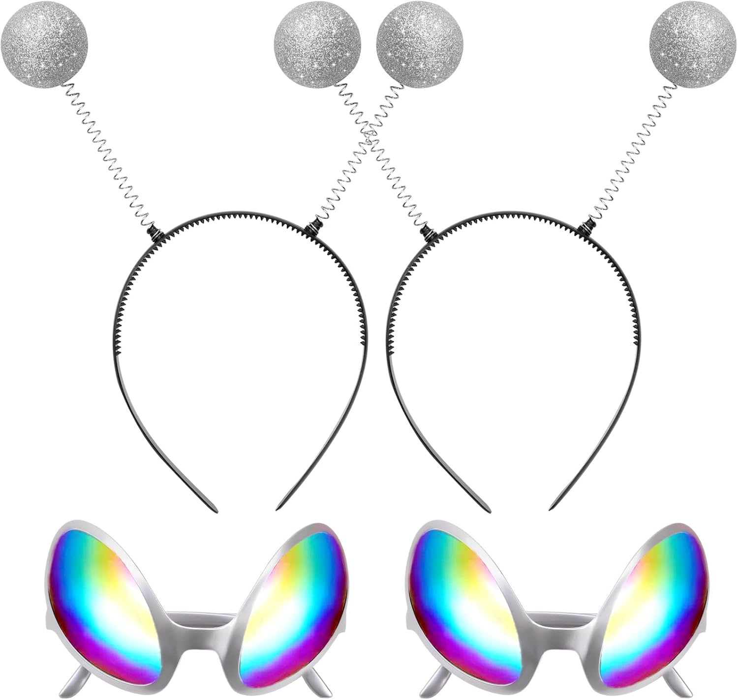 Pack of 2 Alien Glasses Costume Sunglasses, 2 Pieces Funny Martian Antenna Headband, Party Glasses, Decorative Alien Space Costume Cosplay Party Rave Accessories Halloween Carnival, Silver, image number 5