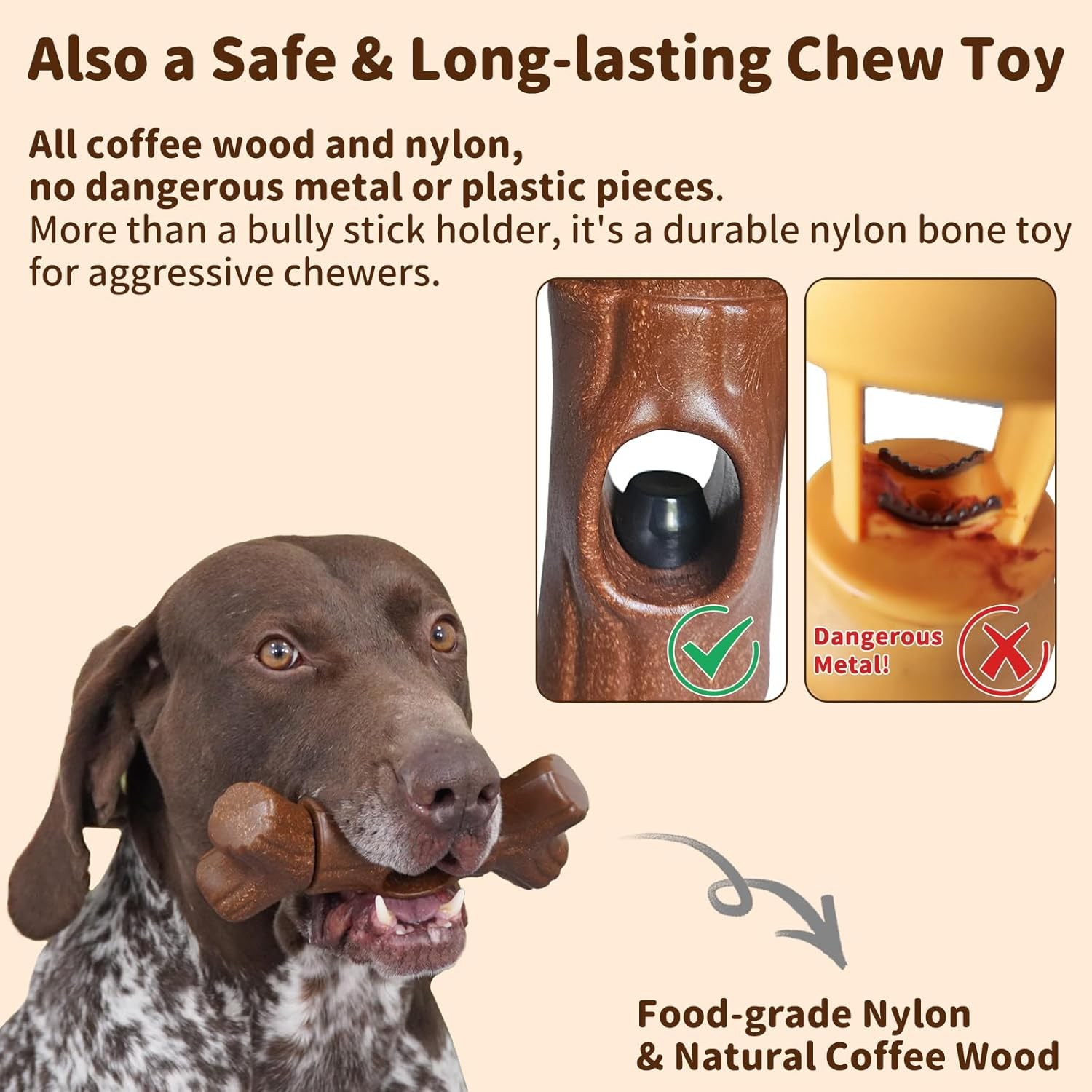 Joybruko Bully Stick Holder for Dogs - for Aggressive Chewers Treat Chew Holder, Heavy Duty Yak Chew Toy Nylon Bone, Prevent Choking Safety Device for Small Medium Large Dogs, No More Swallowed Ends image number 5