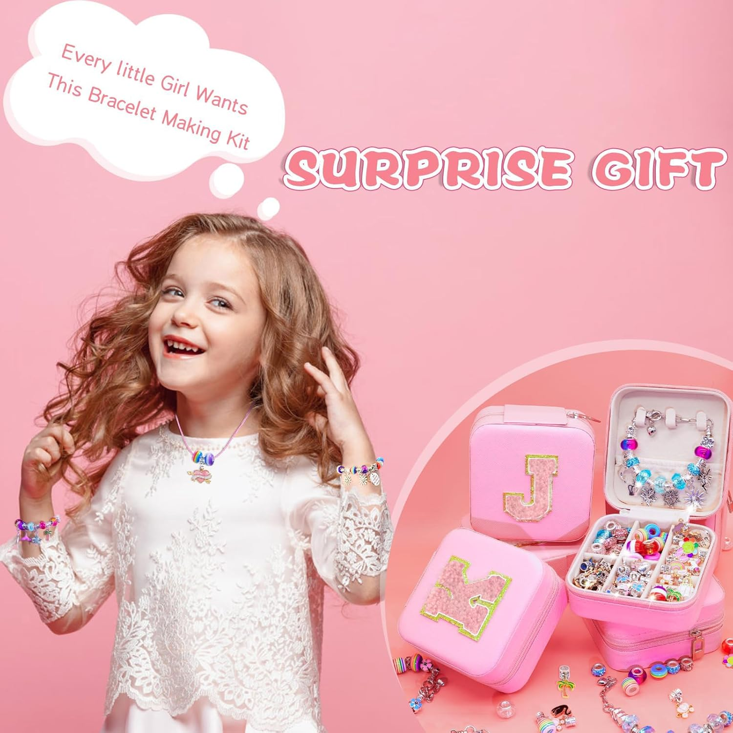 MOTYYA Charm Bracelet Making Kit for Girls 8-12, Art & Crafts for Ages 6-8 Kids DIY Jewelry Making Kit with Initial Box Perfect Personalized Gift 7+ 9 10 11 Year Old Girls Birthday Christmas Stuff - S image number 2