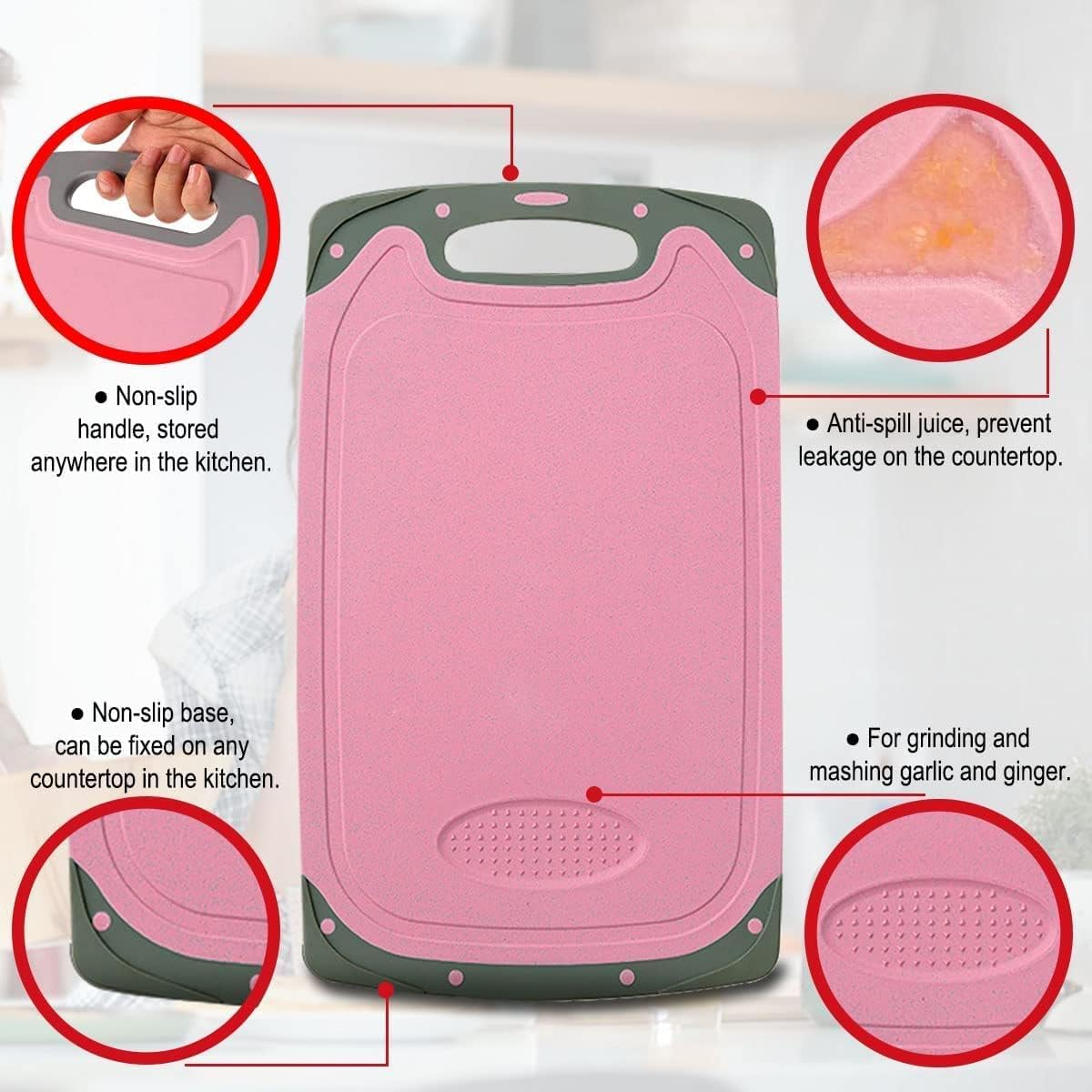 BLAZDEVE Chopping Board Set, 3Pcs BPA Free Kitchen Thick Plastic Cutting Boards with Non-Slip Feet and Deep Drip Juice Groove, Hanging Hole, Large Chopping Boards for Fruits, Vegetables, Meats image number 4