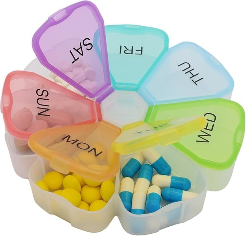 2 Pack 7 Day Portable Pill Box with Large Compartment, Weekly Pill Box Organizer Easy to Open, Travel 7 Day Pill Box Case, Pillbox Dispenser Reminder Containers for Vitamins Fish Oil Medication (White) image number 4