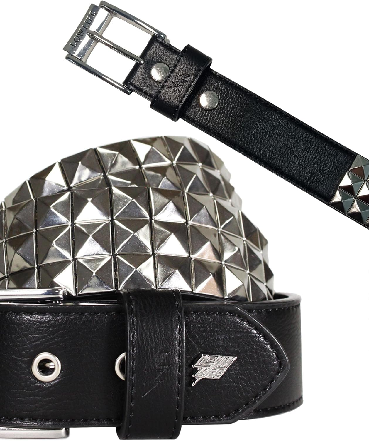 Lowlife of London Belts Vegan Triple S Studded 3 Row Pyramid Faux Leather Belt, Studded Punk Goth Rock Pyramid Belt, Metal Stud Three Row Rivet on PU Leather for Men and Women image number 1