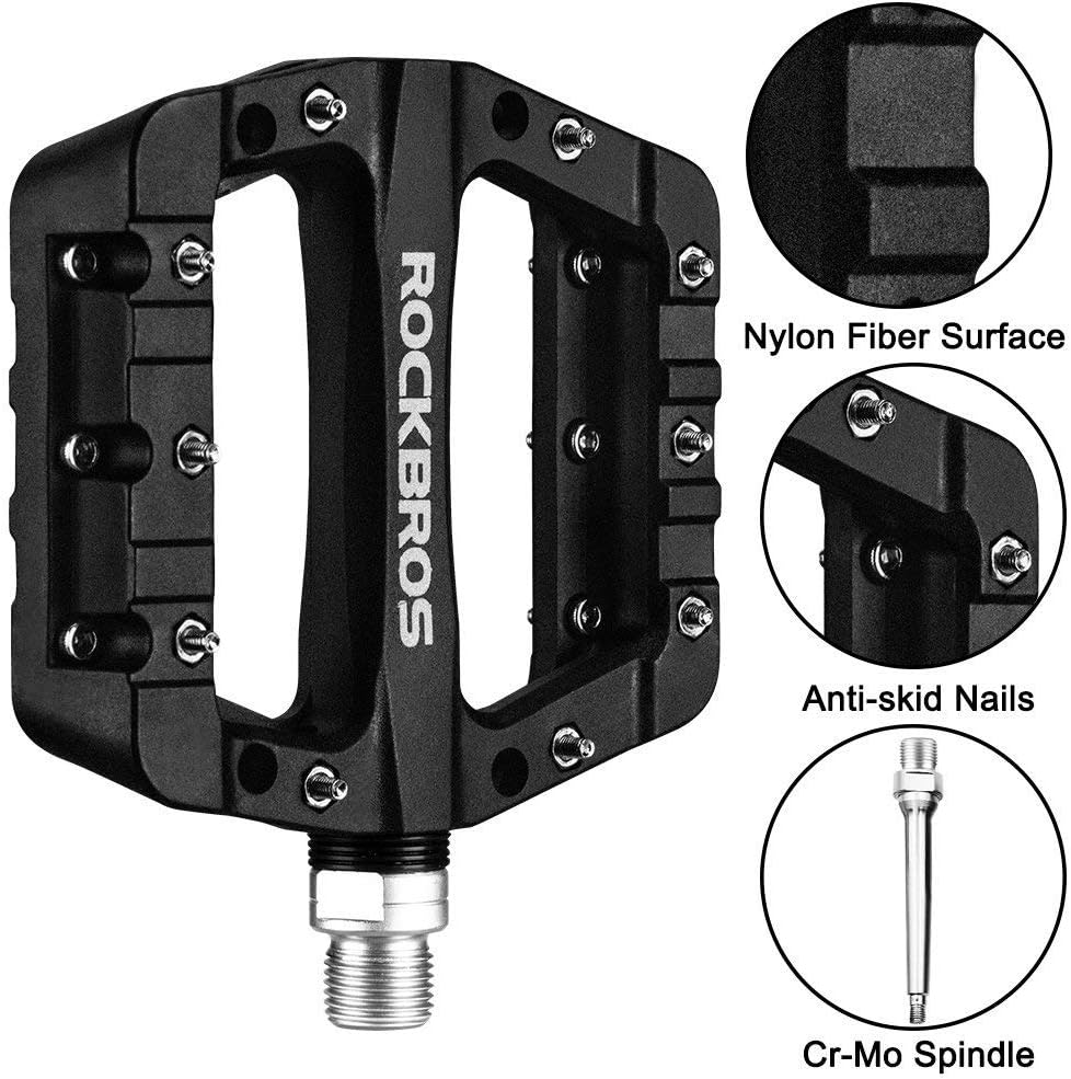 ROCKBROS Lightweight Mountain Bike Pedals Nylon Fiber Bicycle Platform Pedals for Road MTB 9/16" - Black image number 3