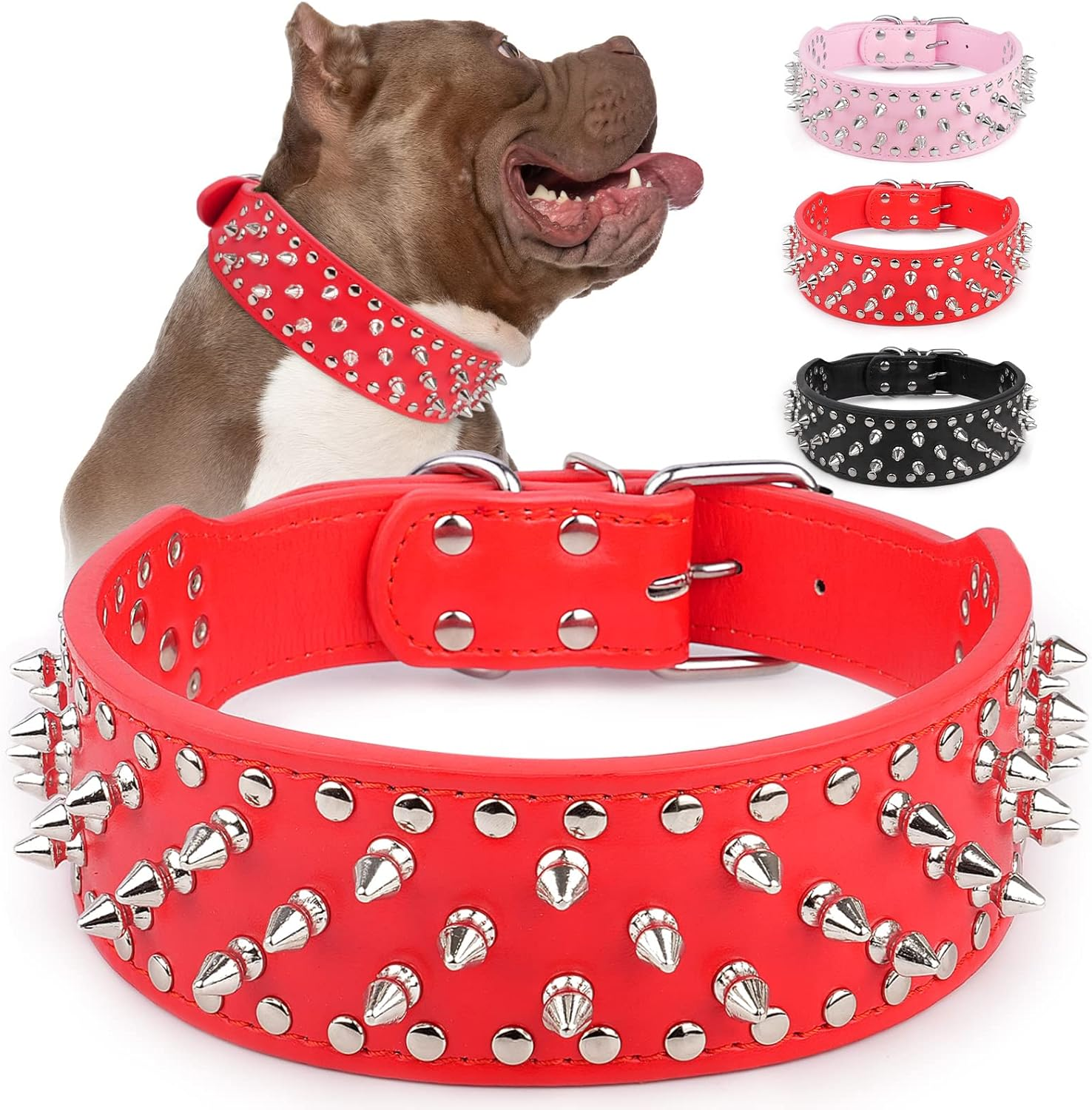 Epesiri Adjustable Wide Spiked Dog Collar, Mushroom Rivet PU Leather Cat Dog Collars, Durable Spike Studded Pet Collar for Small Medium Large Breed, Pitbull Mastiff Bulldog Pugs Husky Rottweiler, Pink image number 5