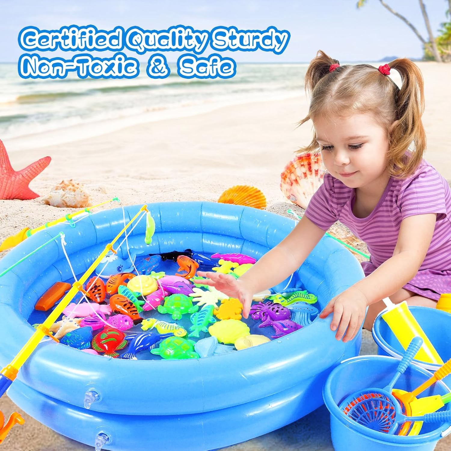 70PCS Magnetic Fishing Bath Toys Game Set,Swimming Fish Toys for Bathtub,Water Table Bathtub Toys for Toddlers Kids Age 3-6, Pool Toys for Pretend Play&Education Teaching&Learning Colors image number 6