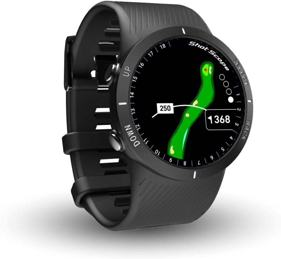 Shot Scope V5 GPS Watch, Shot Tracking, 36K+ Preloaded Courses, Full Course Maps, No Subscription, Black Bezel and Black Strap image number 1