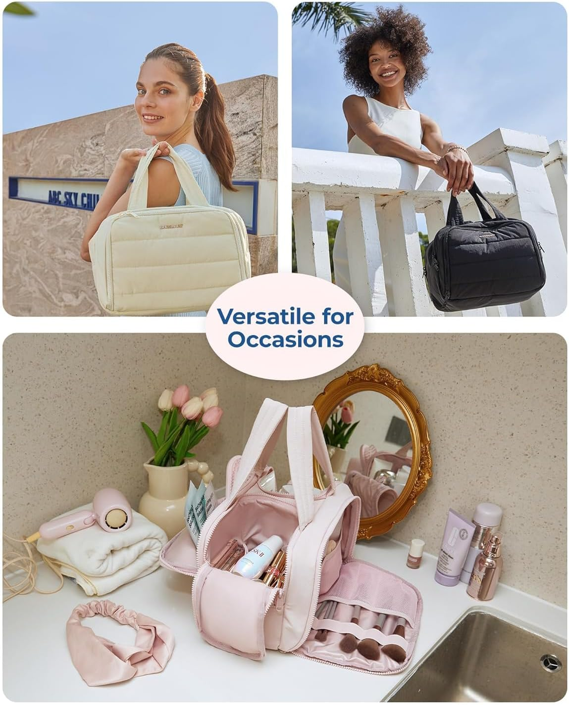 Travel Toiletry Bag, Large Makeup Bag with 4 Compartments, Lightweight Cosmetic Bag, Waterproof Toiletries Organiser for Women & Girls Travel Essentials (Pink) image number 4