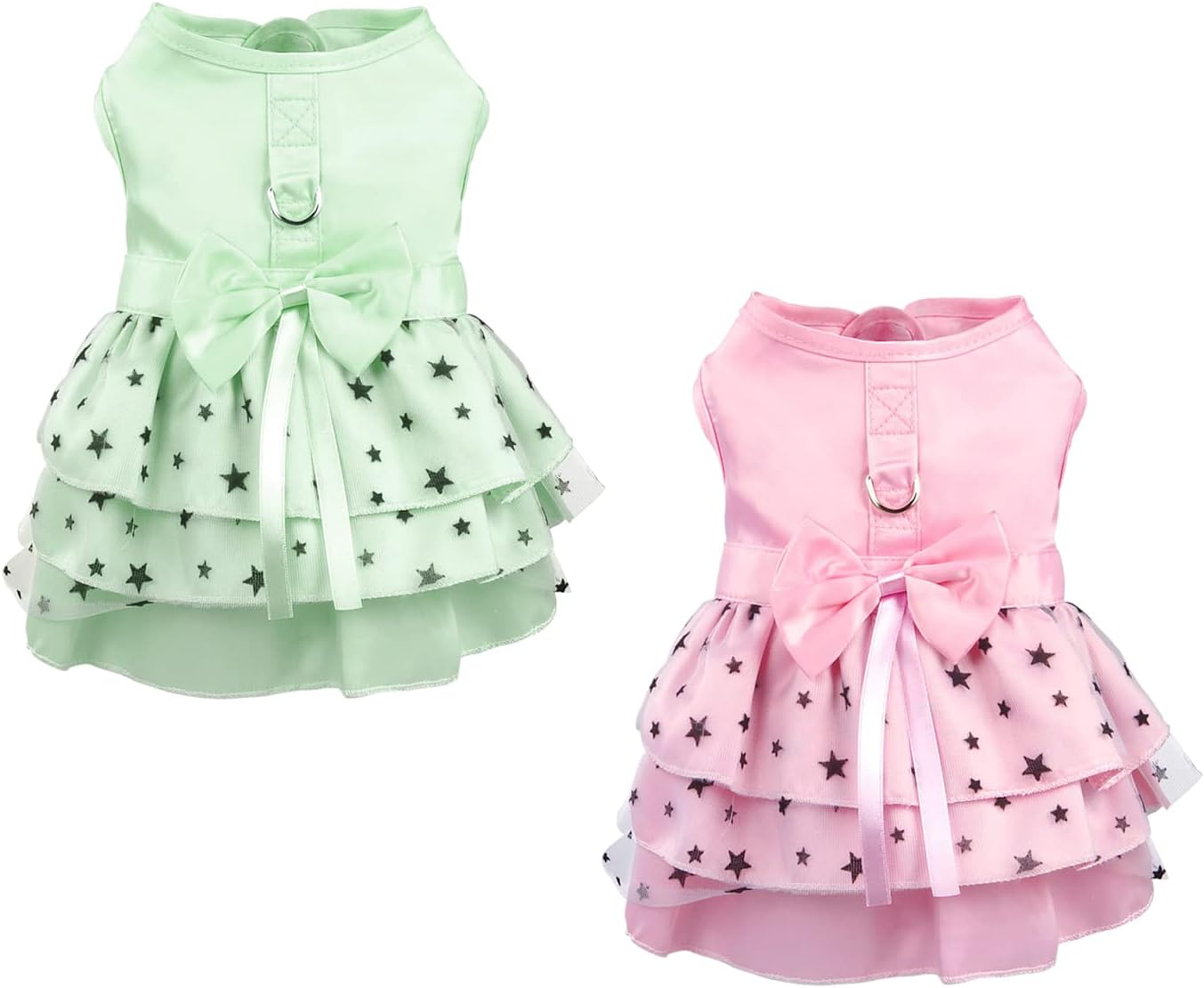 Hdwk&Hped Dog Dress with Leash Ring, Princess Multi-Layer Pleated Skirt Pentagram Bow Pet Dress for Small Dog Puppy Cat Pink #6