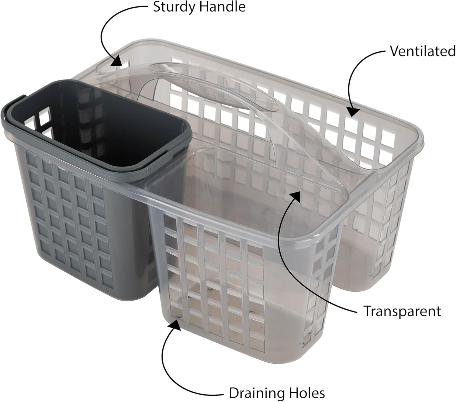 Bath Bliss 2 in 1 Portable, Bathroom Shower Caddy for Shampoo, Conditioner, Soap, and Cosmetics, in Grey Bath Tote image number 1