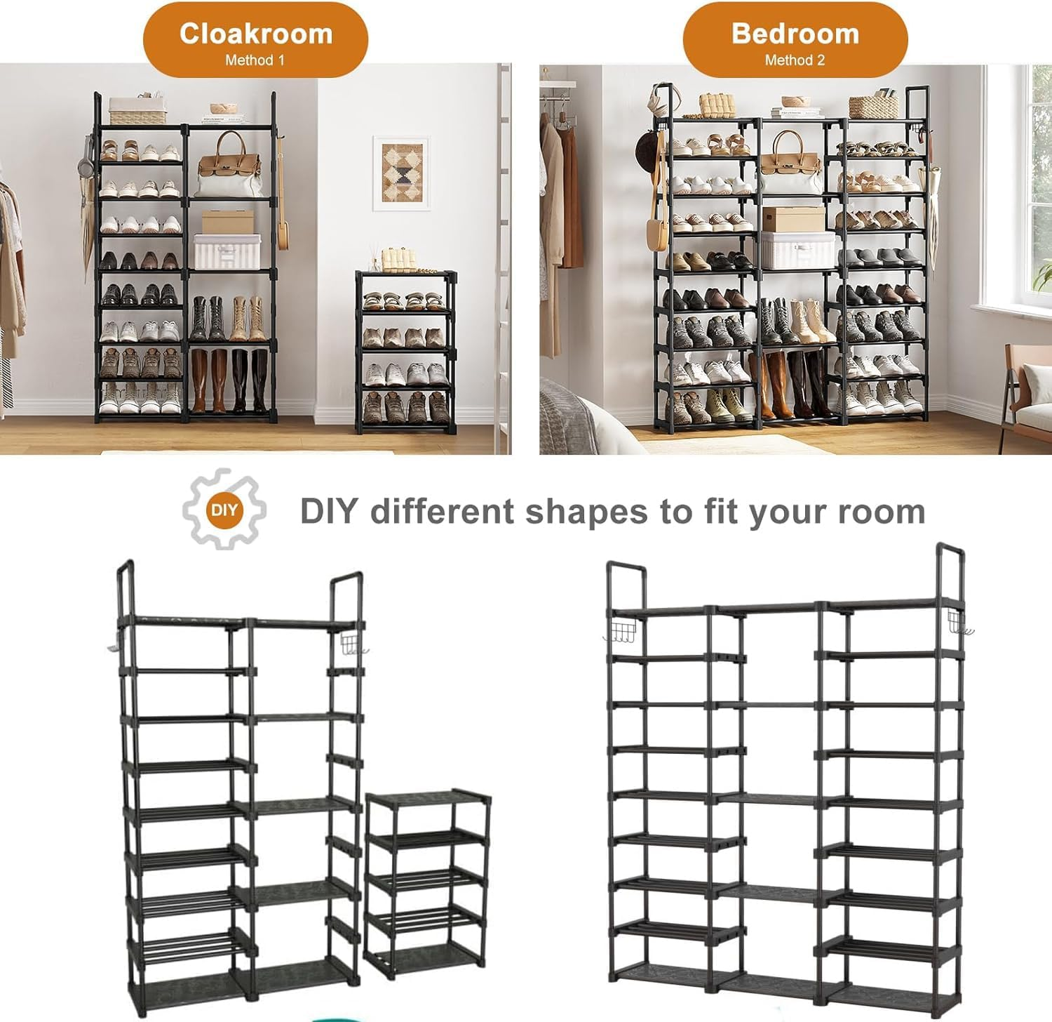 9 Tiers Shoe Rack Storage Organizer, Stackable Space Saving 52-55 Pairs Shoes Shelf Holder for Entryway Closet Bedroom Hallway Garage Door image number 6