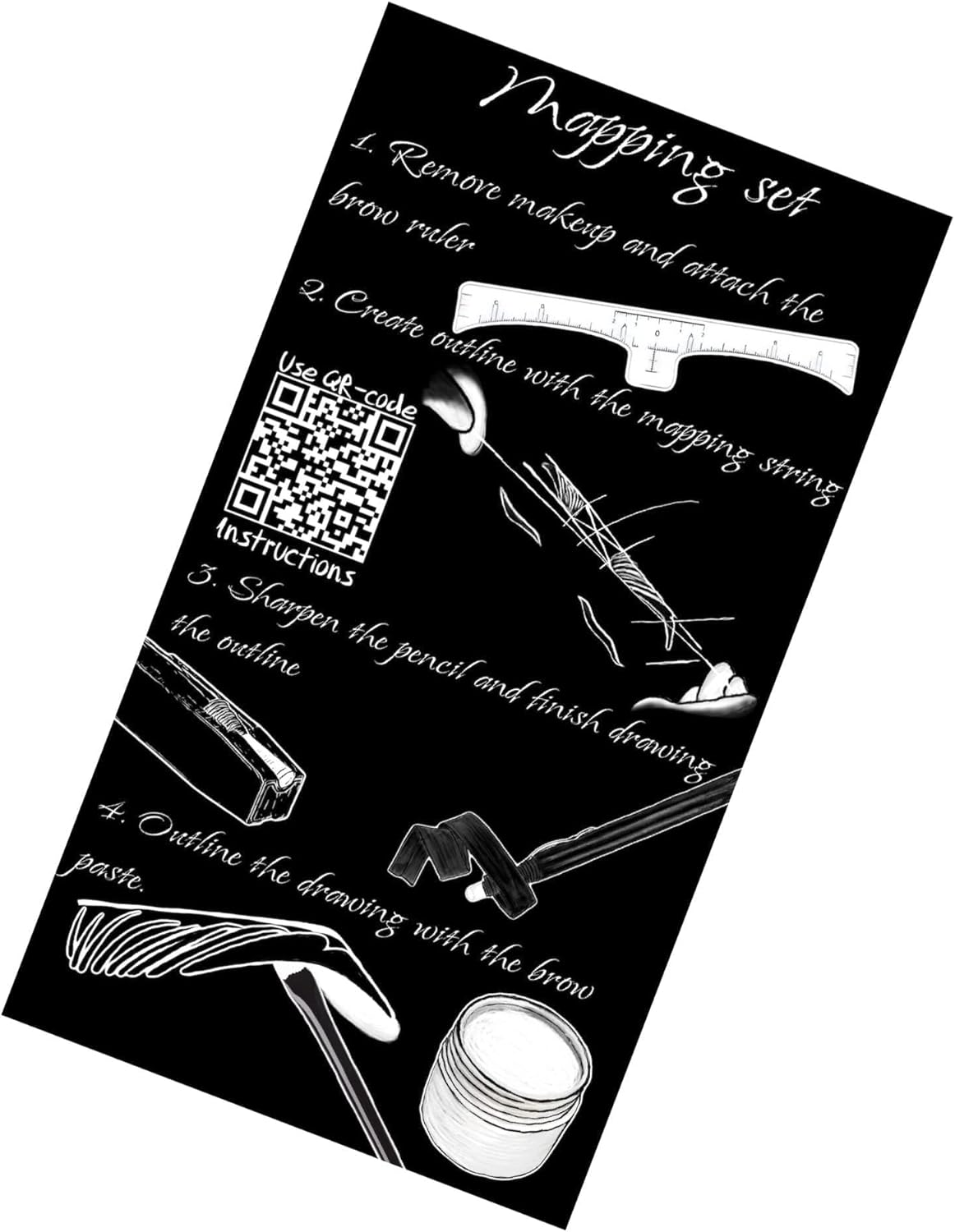 Eyebrow Mapping Kit with 30M White Map String, 15G White Brow Paste + 2 Eyebrow Brush Set, White Eyebrow Map Pencil, Pencil Shaper and Blades, 20 Map Ruler Stencils and Instructions image number 6