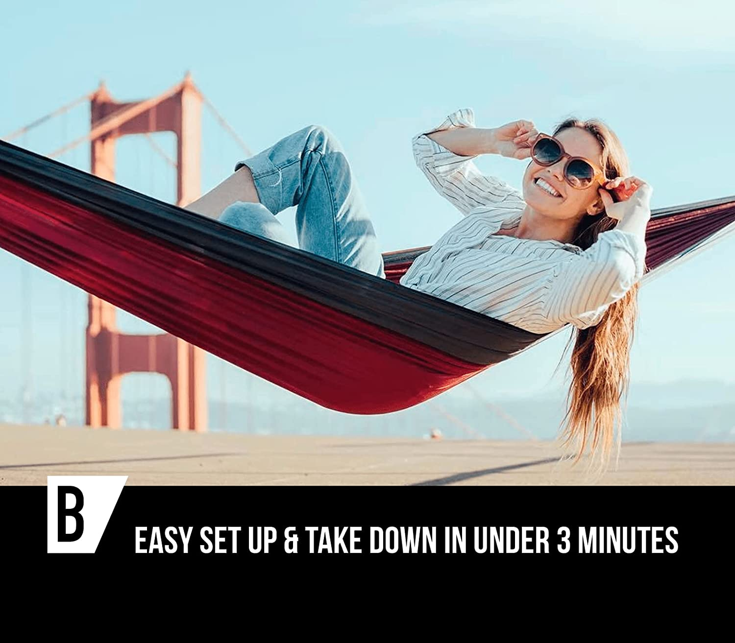 Bear Butt Lightweight Double Camping Parachute Hammock-Large, Portable Two-Person Hammock for Hiking & Backpacking - 16 Colors Available (Maroon/Charcoal) - Dark Green / Light Green image number 4