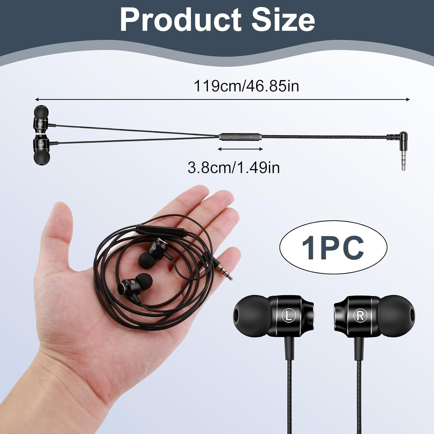 In-Ear Headphones with Cable and Microphone, In-Ear Earphones, 3.5 Mm Jack Plug, High-Quality Earbuds with Rich Bass, Compatible with Iphone, Huawei, Samsung image number 4