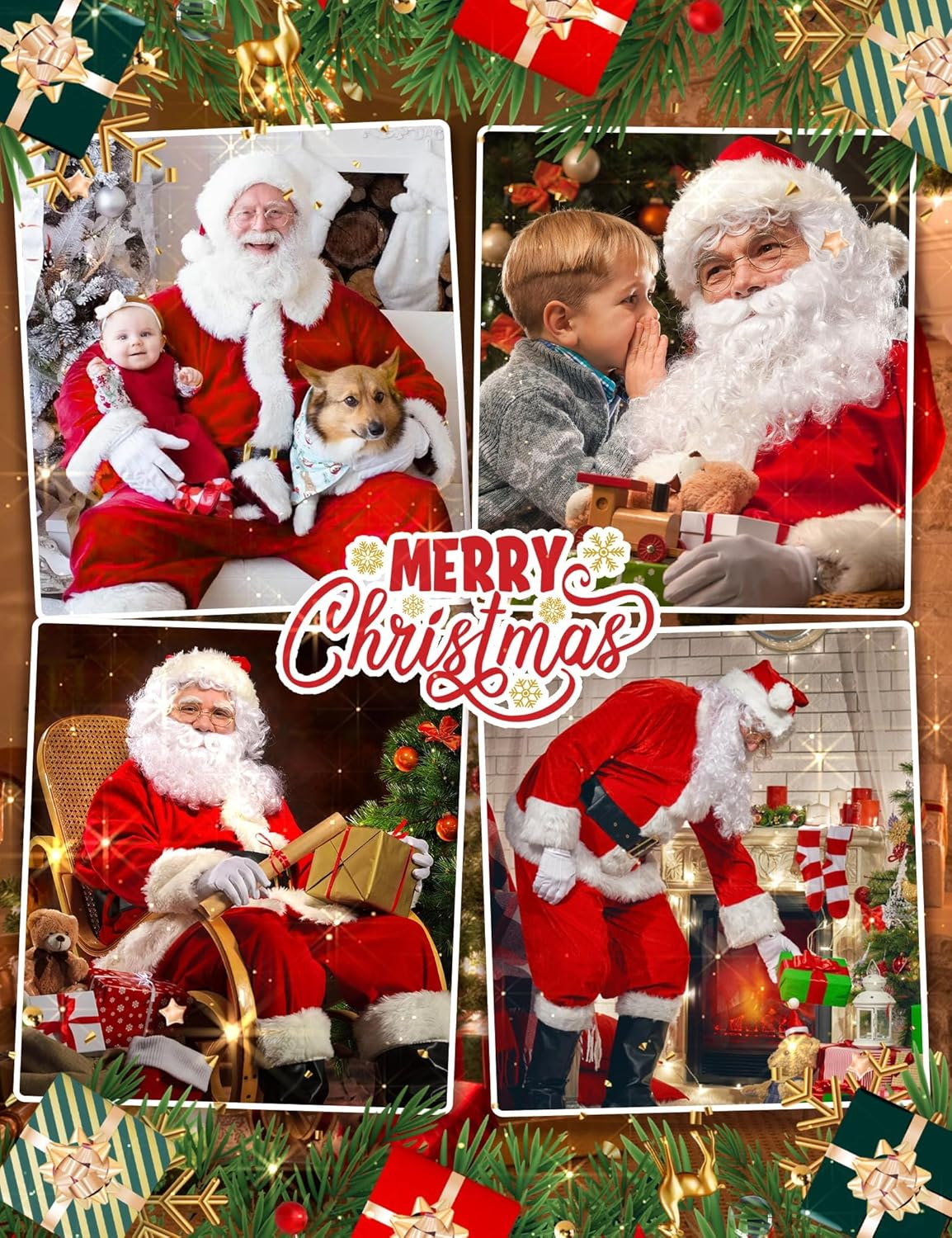 Christmas Santa Claus Costume for Men Adult 11 Pcs Deluxe Velvet Suit Outfit Xmas Santa Holiday Party Cosplay image number 1